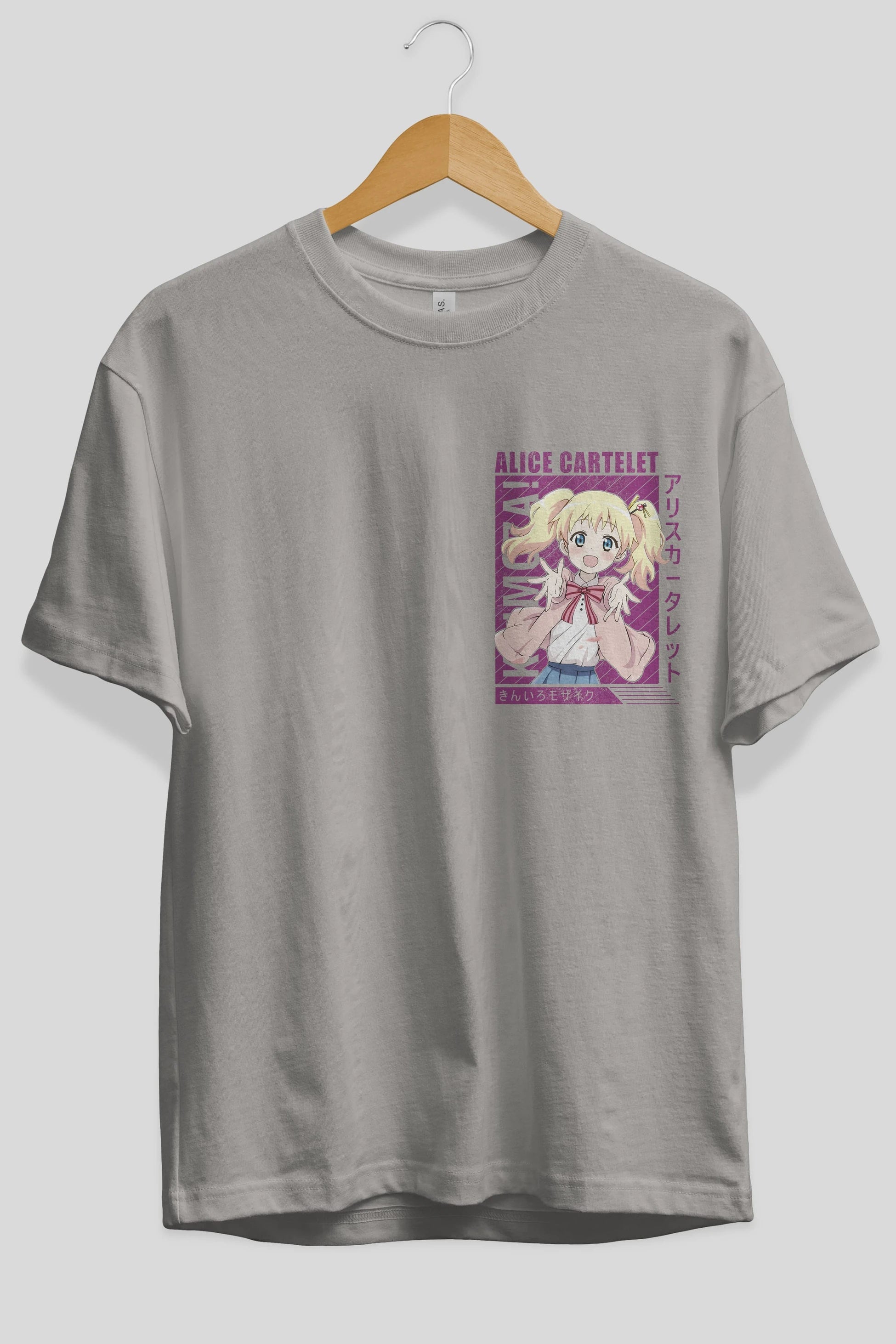 Alice Cartelet 12 Ön Sol Baskılı Oversize t-shirt Erkek Kadın Unisex %100 Pamuk Bisiklet Yaka tişort