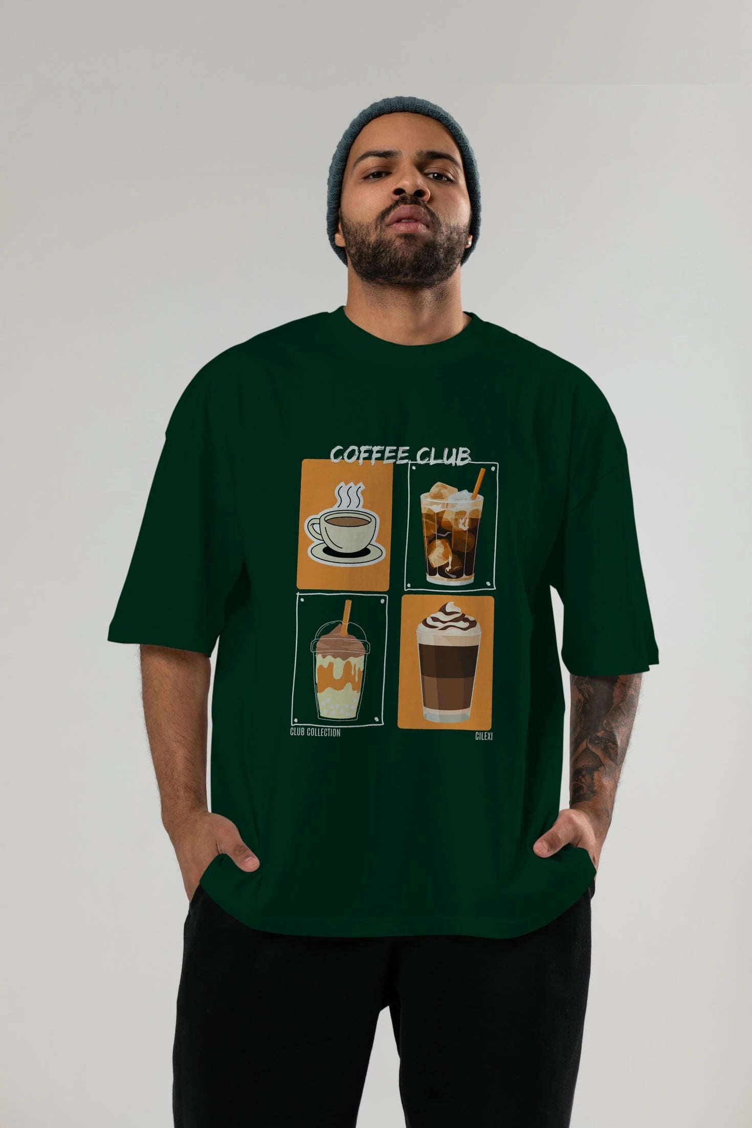 Coffee Club ön Baskılı Oversize t-shirt Erkek Kadın %100 Pamuk Bisiklet Yaka tişort