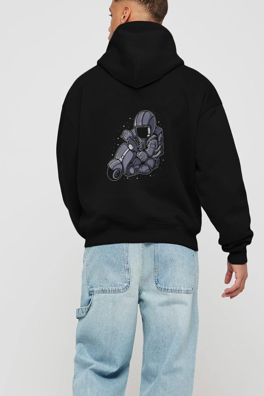Astronaut Scooter (2) Arka Baskılı Hoodie Oversize Kapüşonlu Sweatshirt Erkek Kadın Unisex