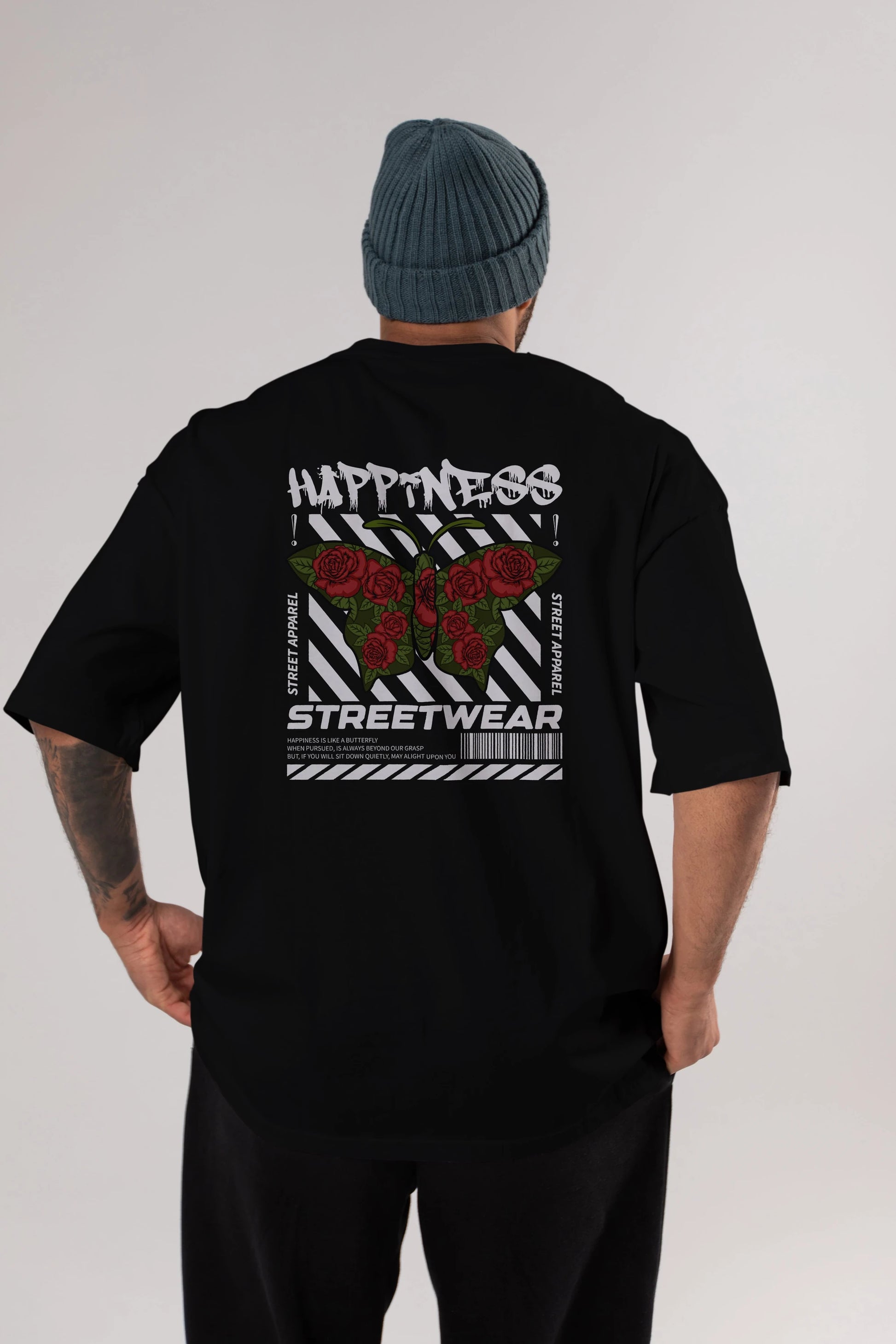 Happiness Streetwear Arka Baskılı Oversize t-shirt Erkek Kadın Unisex