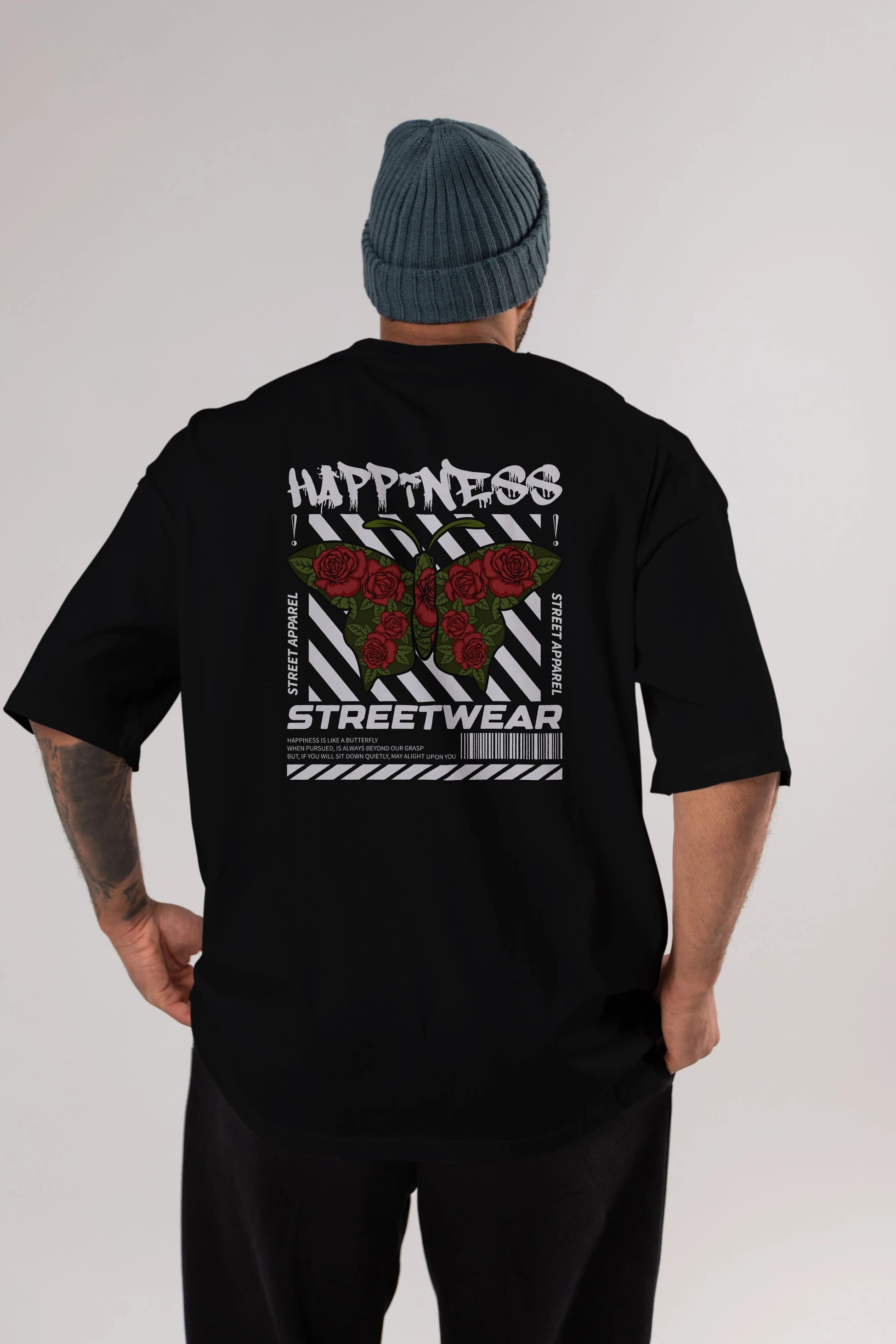 Happiness Streetwear Arka Baskılı Oversize t-shirt Erkek Kadın Unisex