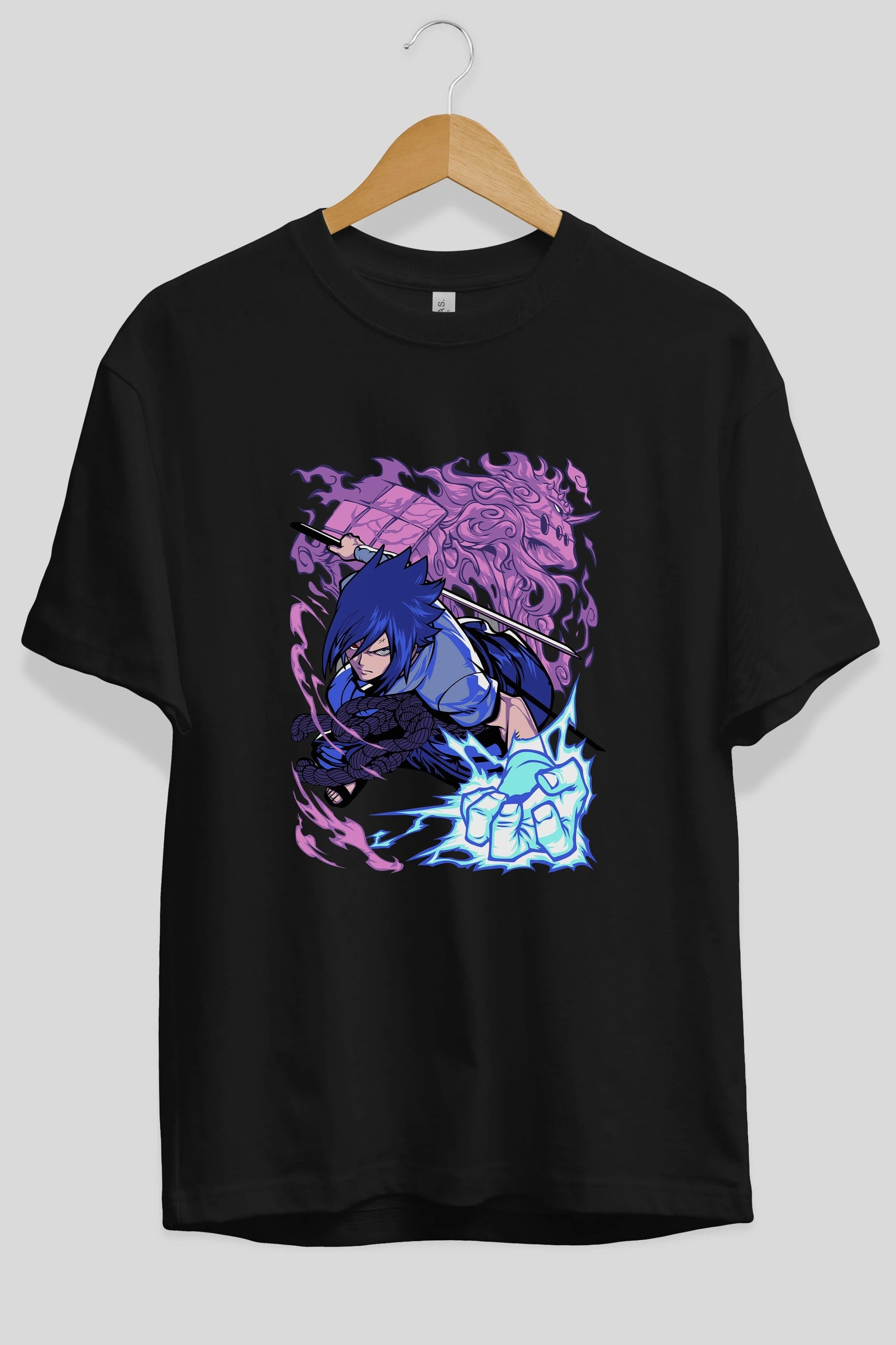 NARUTO SASUKE UCHIHA 2 Anime Ön Baskılı Oversize t-shirt %100 pamuk Erkek Kadın Unisex