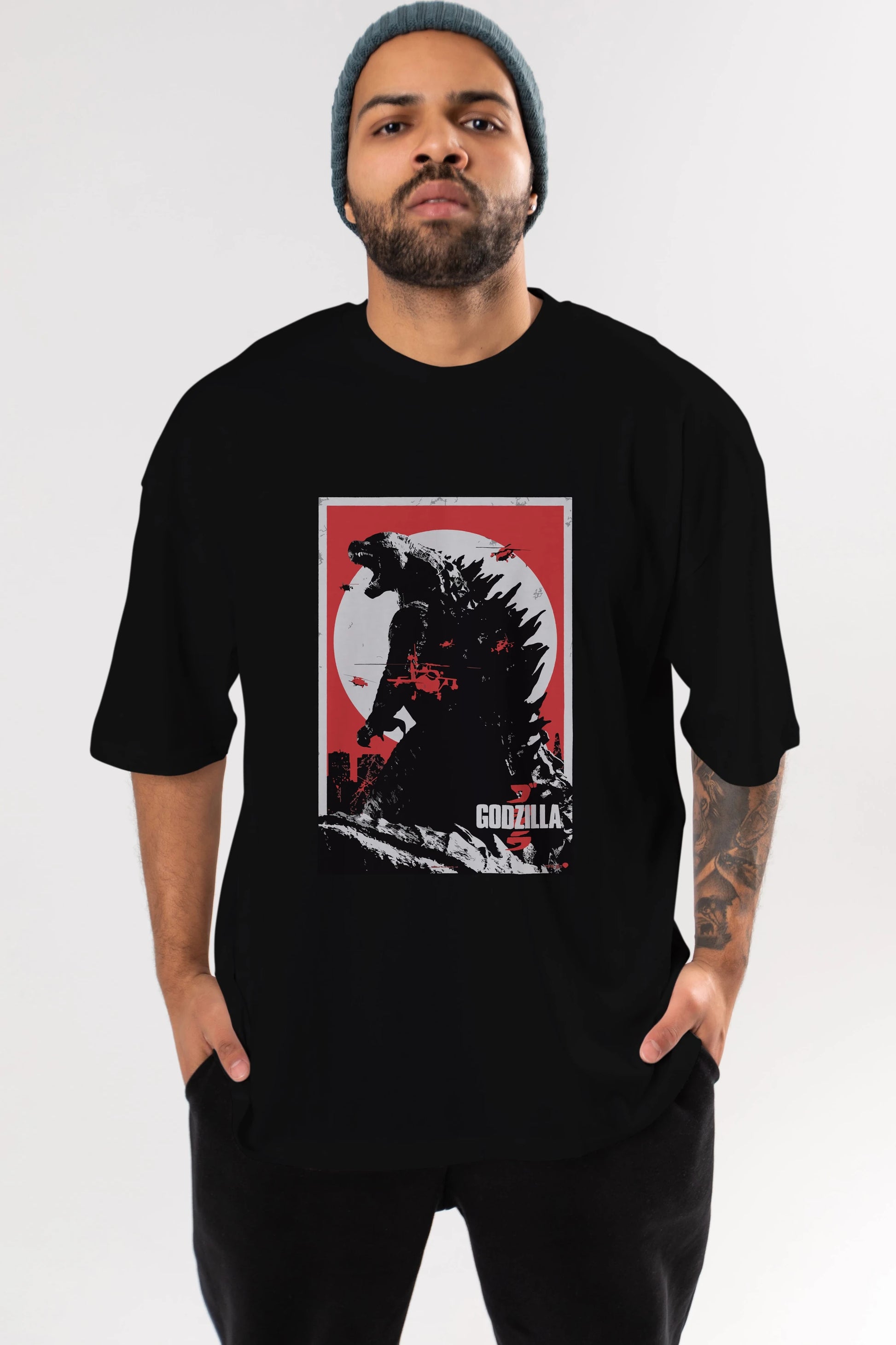 Godzilla (2) Ön Baskılı Oversize t-shirt Erkek Kadın Unisex %100 Pamuk Bisiklet Yaka tişort