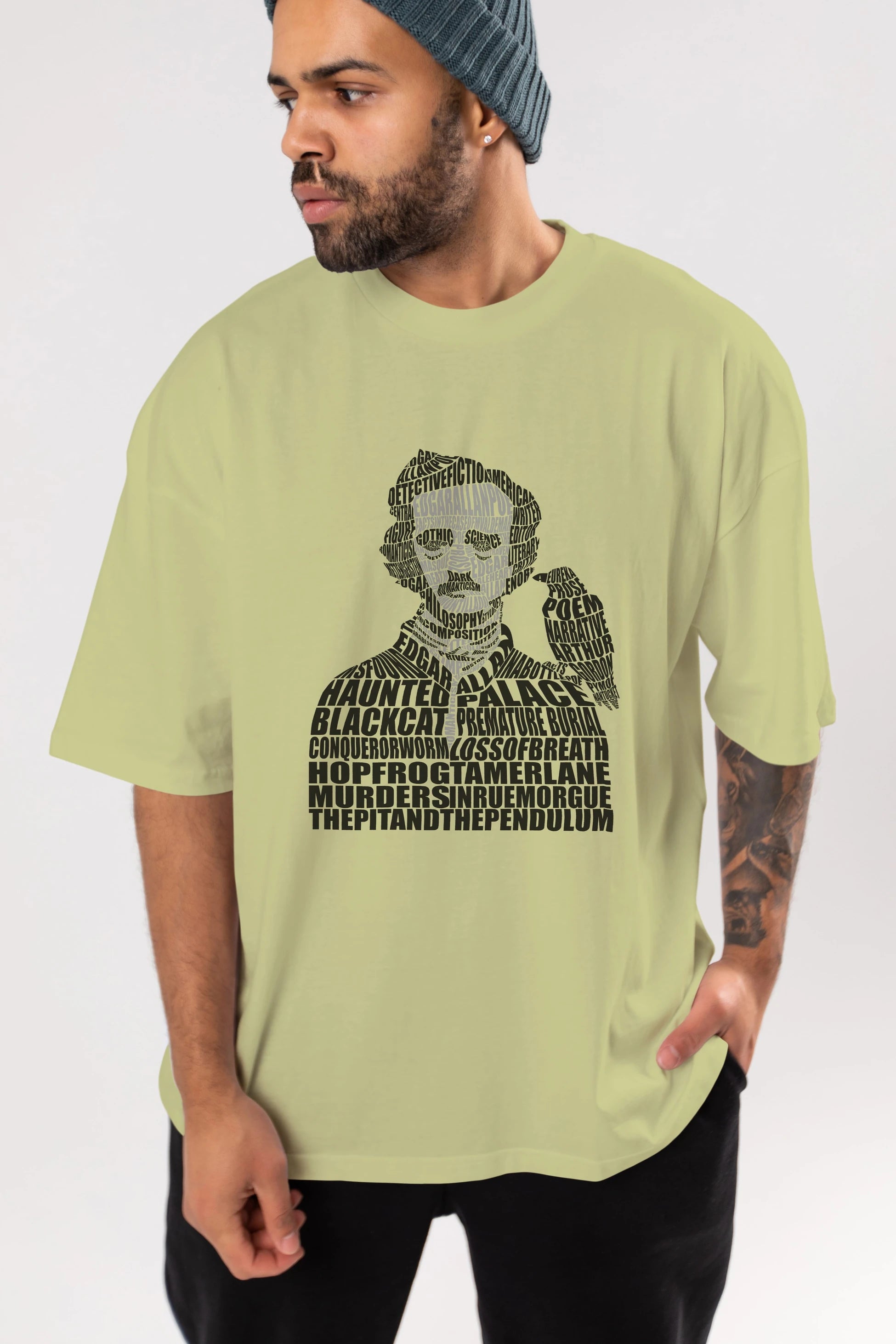 Edgar Alan Poe Calligram Ön Baskılı Oversize t-shirt %100 pamuk Erkek Kadın Unisex