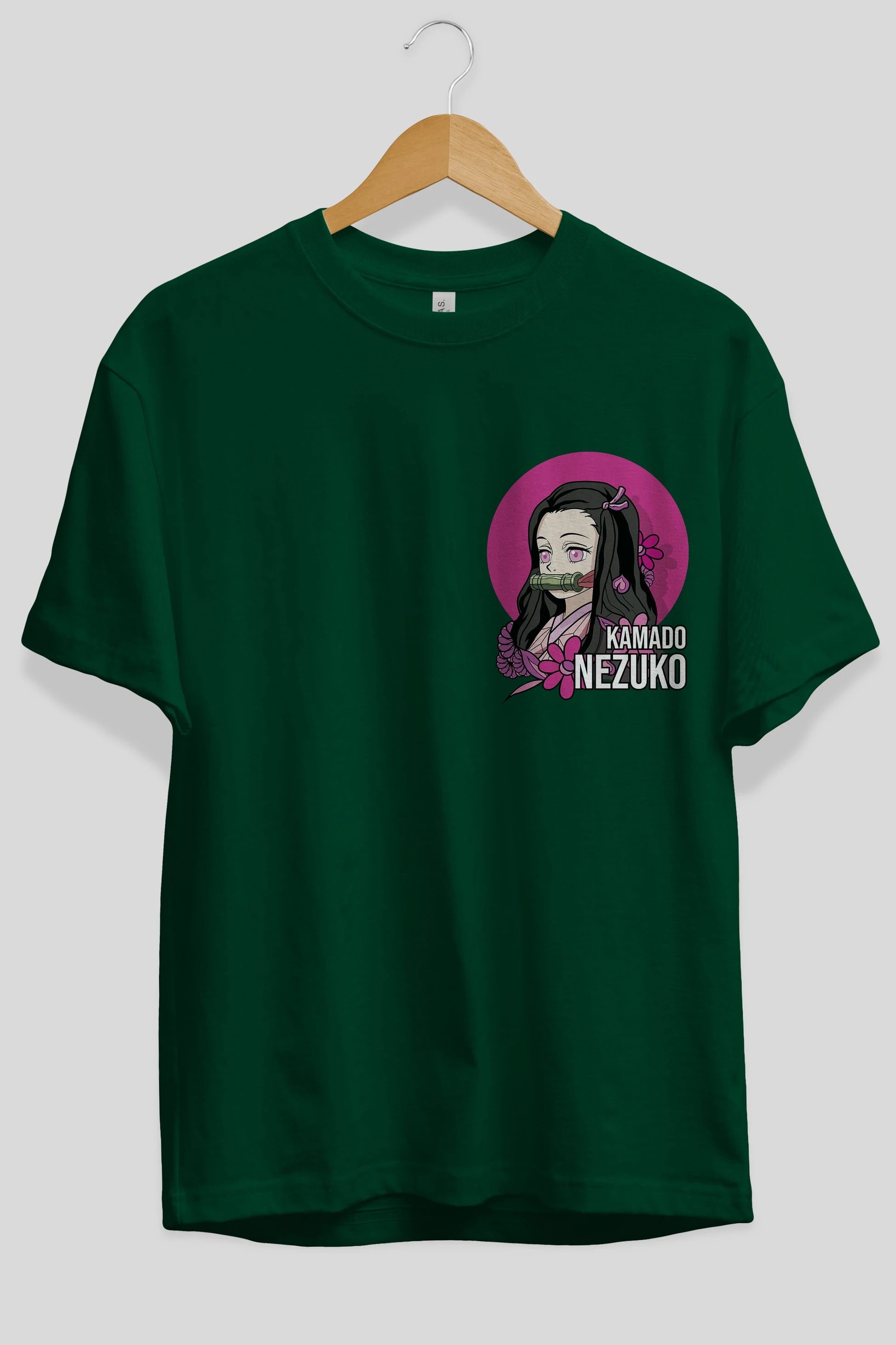 Nezuko Kamado 2 Ön Sol Baskılı Oversize t-shirt Erkek Kadın Unisex %100 Pamuk Bisiklet Yaka tişort