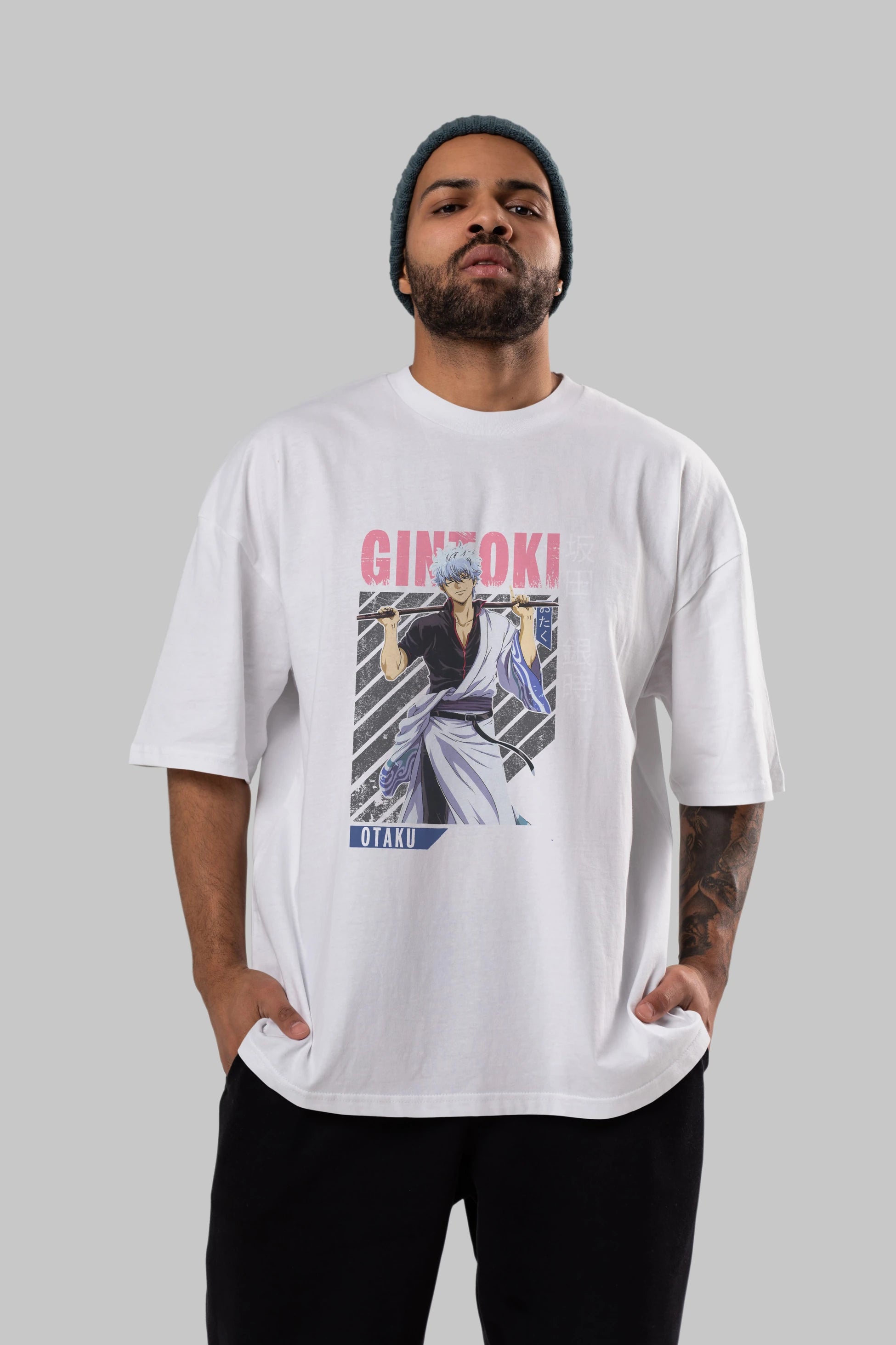 Gintoki Sakata GINTAMA 3 Anime Ön Baskılı Oversize t-shirt %100 pamuk Erkek Kadın Unisex