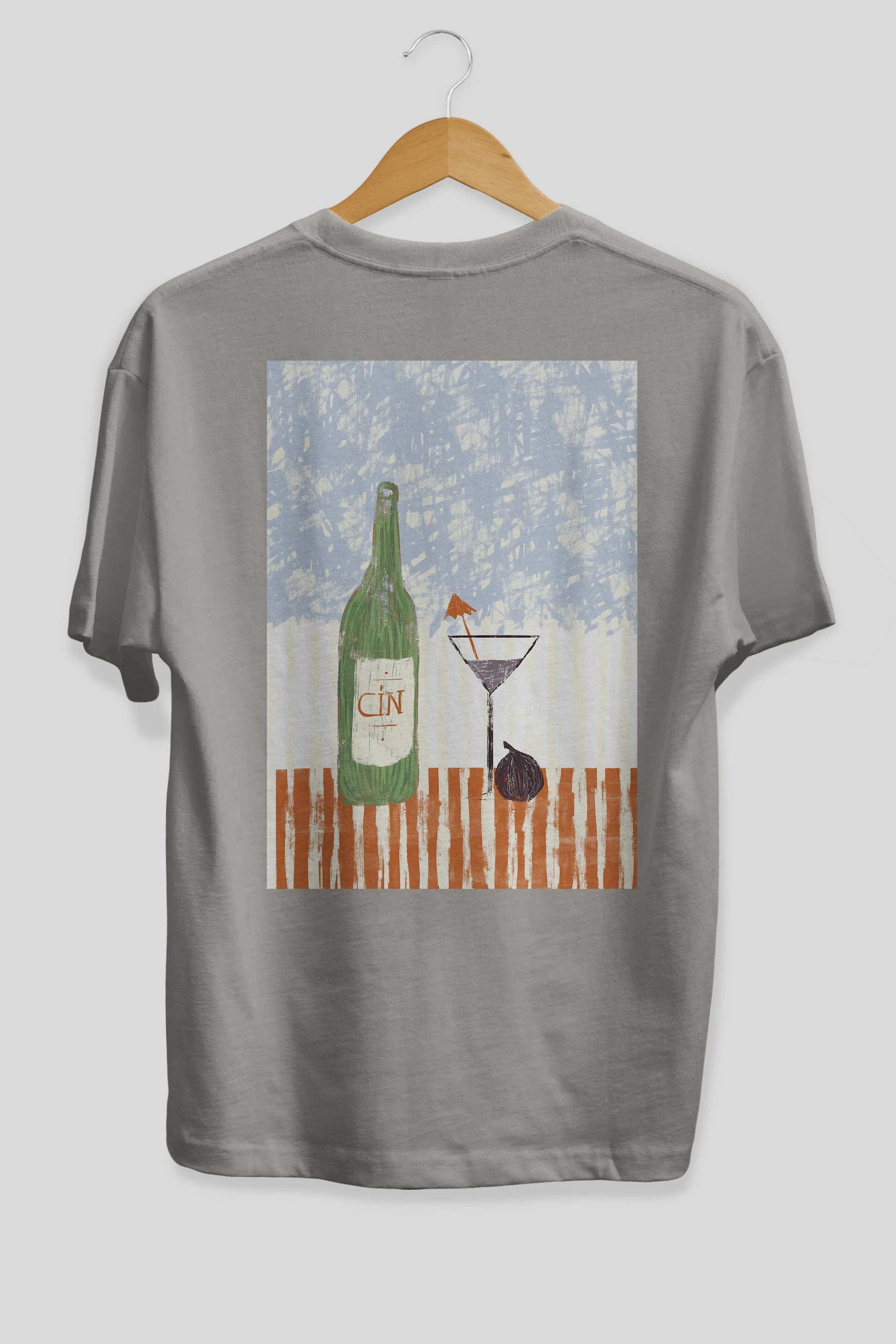 Gin Arka Baskılı Oversize t-shirt Erkek Kadın Unisex %100 Pamuk Bisiklet Yaka tişort
