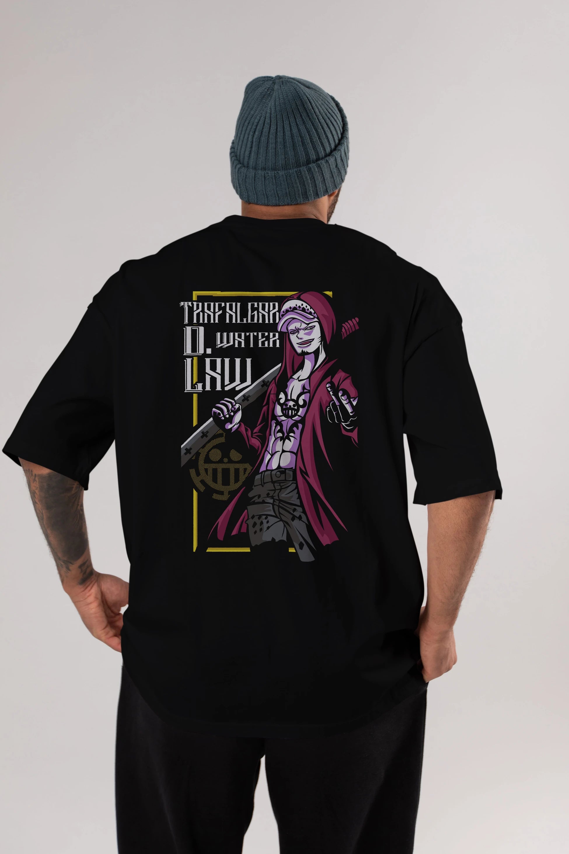 Trafalgar D. Water Law Anime Arka Baskılı Oversize t-shirt Erkek Kadın Unisex %100 pamuk tişort