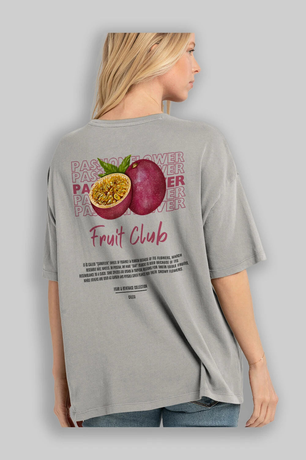 Passionflower Arka Baskılı Oversize t-shirt Erkek Kadın Pamuk Bisiklet Yaka tişort
