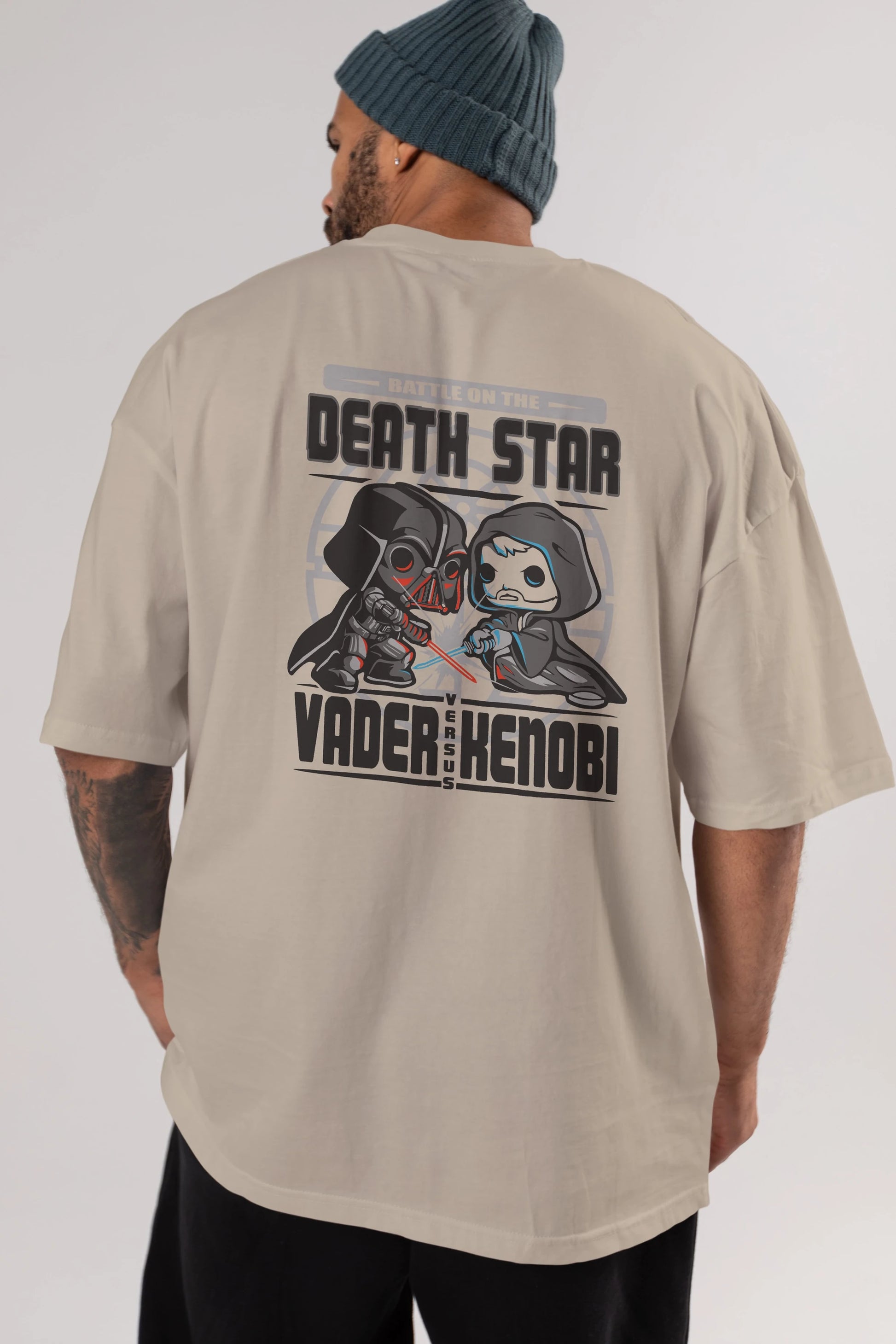 Vader Kenobi Arka Baskılı Oversize t-shirt Erkek Kadın Unisex %100 Pamuk Bisiklet Yaka tişort