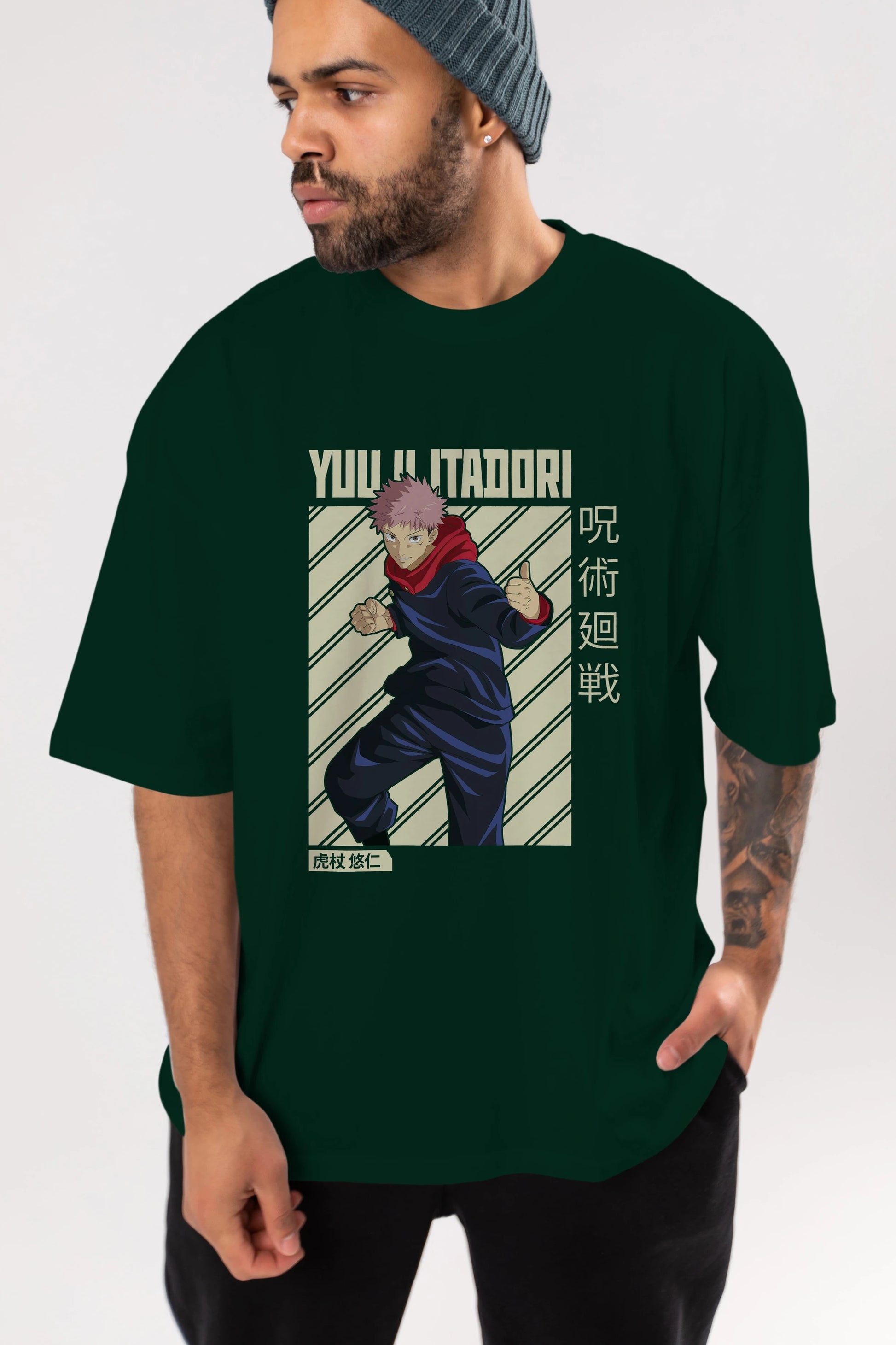 Yuuji Itadori 1 Anime Ön Baskılı Oversize t-shirt %100 pamuk Erkek Kadın Unisex