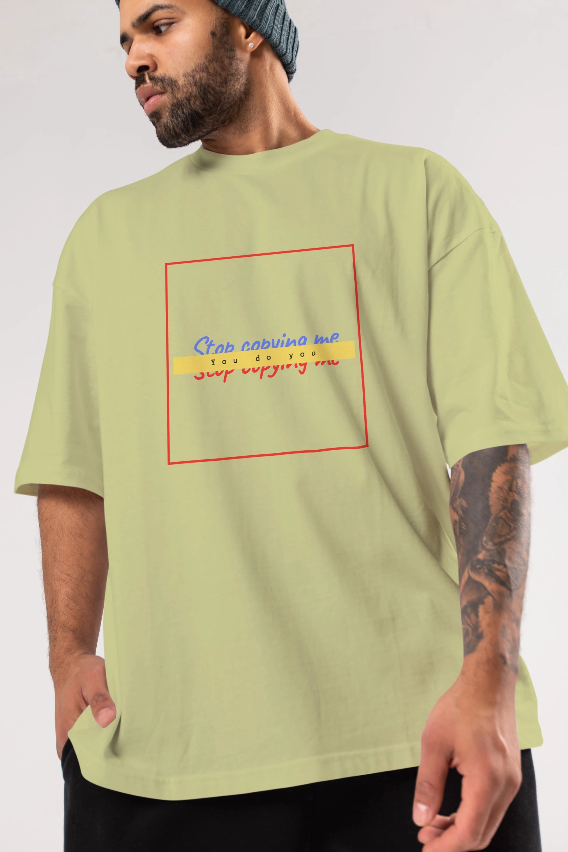 Stop Copying Me Ön Baskılı Oversize t-shirt Erkek Kadın Unisex
