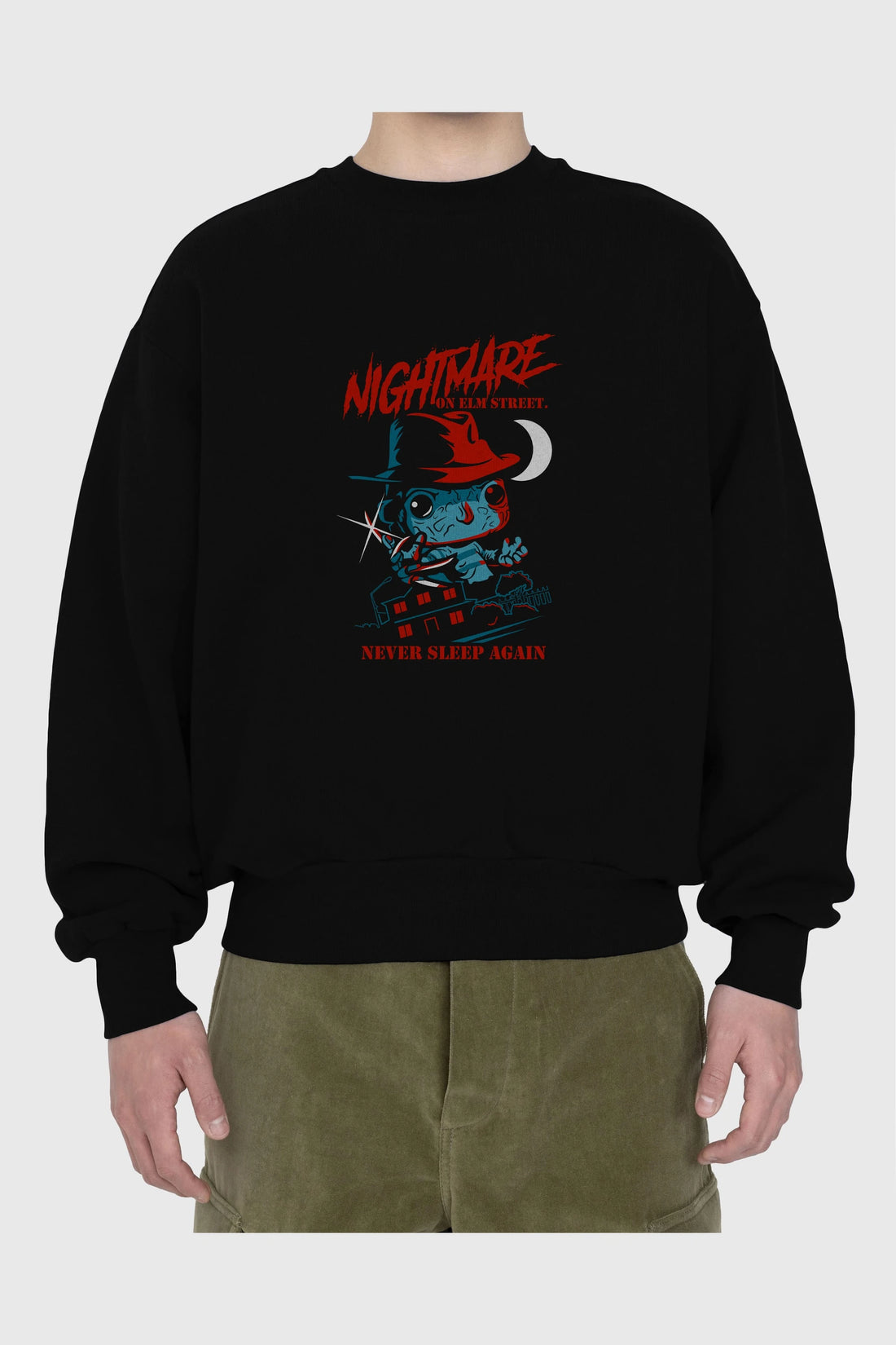 Nightmare Elm Sokağı Ön Baskılı Oversize Sweatshirt Erkek Kadın Unisex