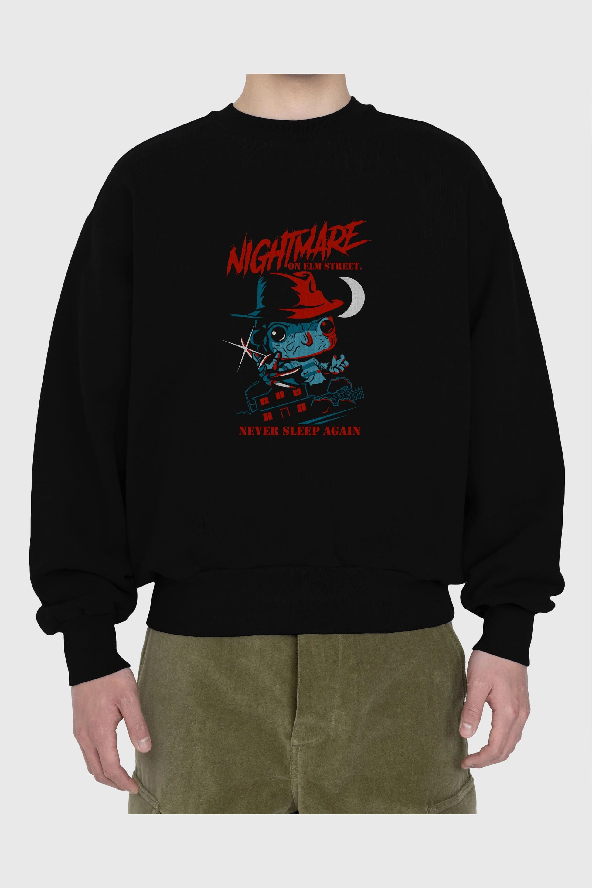 Nightmare Elm Sokağı Ön Baskılı Oversize Sweatshirt Erkek Kadın Unisex