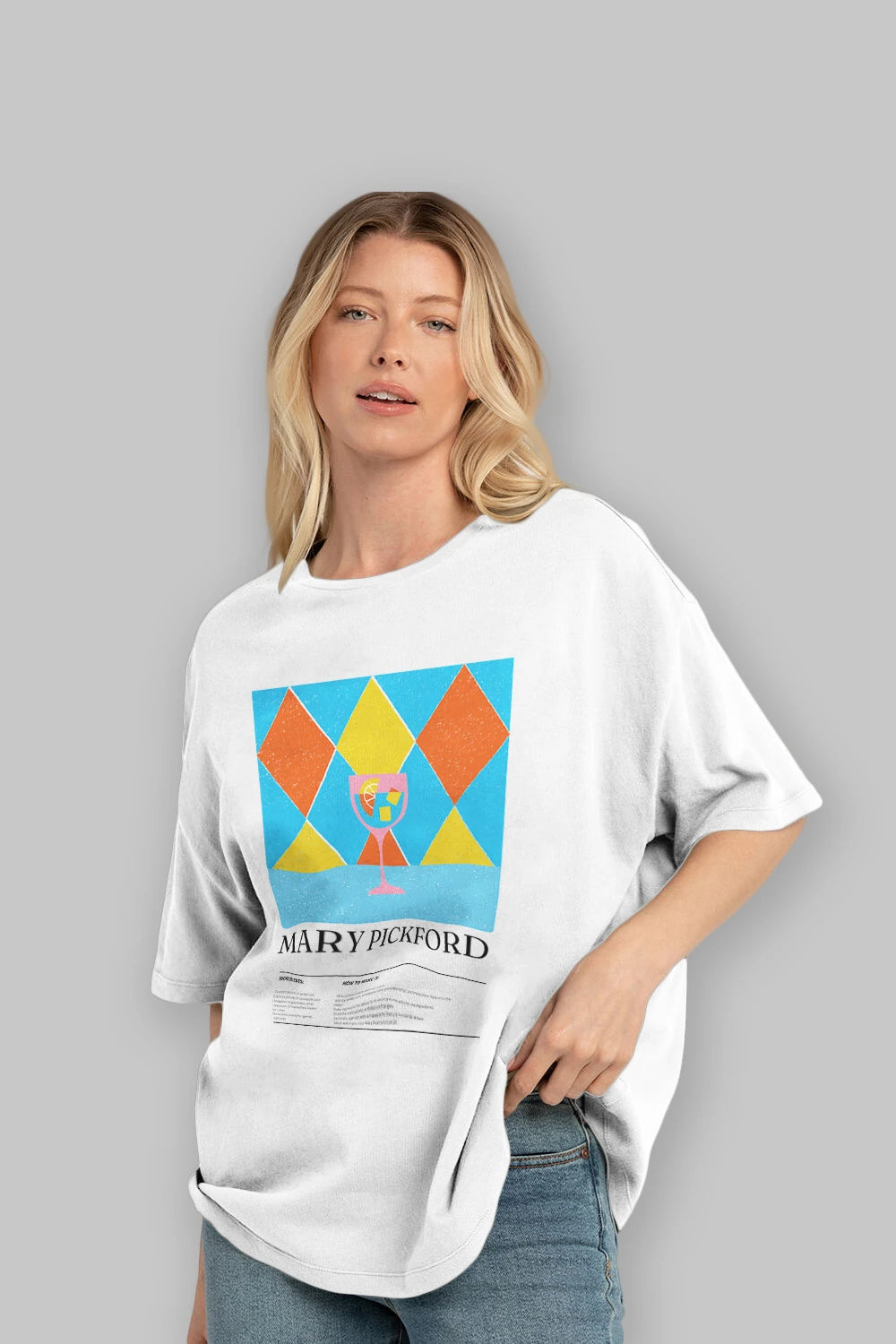 Mary Pickford Kokteyl Ön Baskılı Oversize t-shirt Erkek Kadın %100 Pamuk Bisiklet Yaka tişort