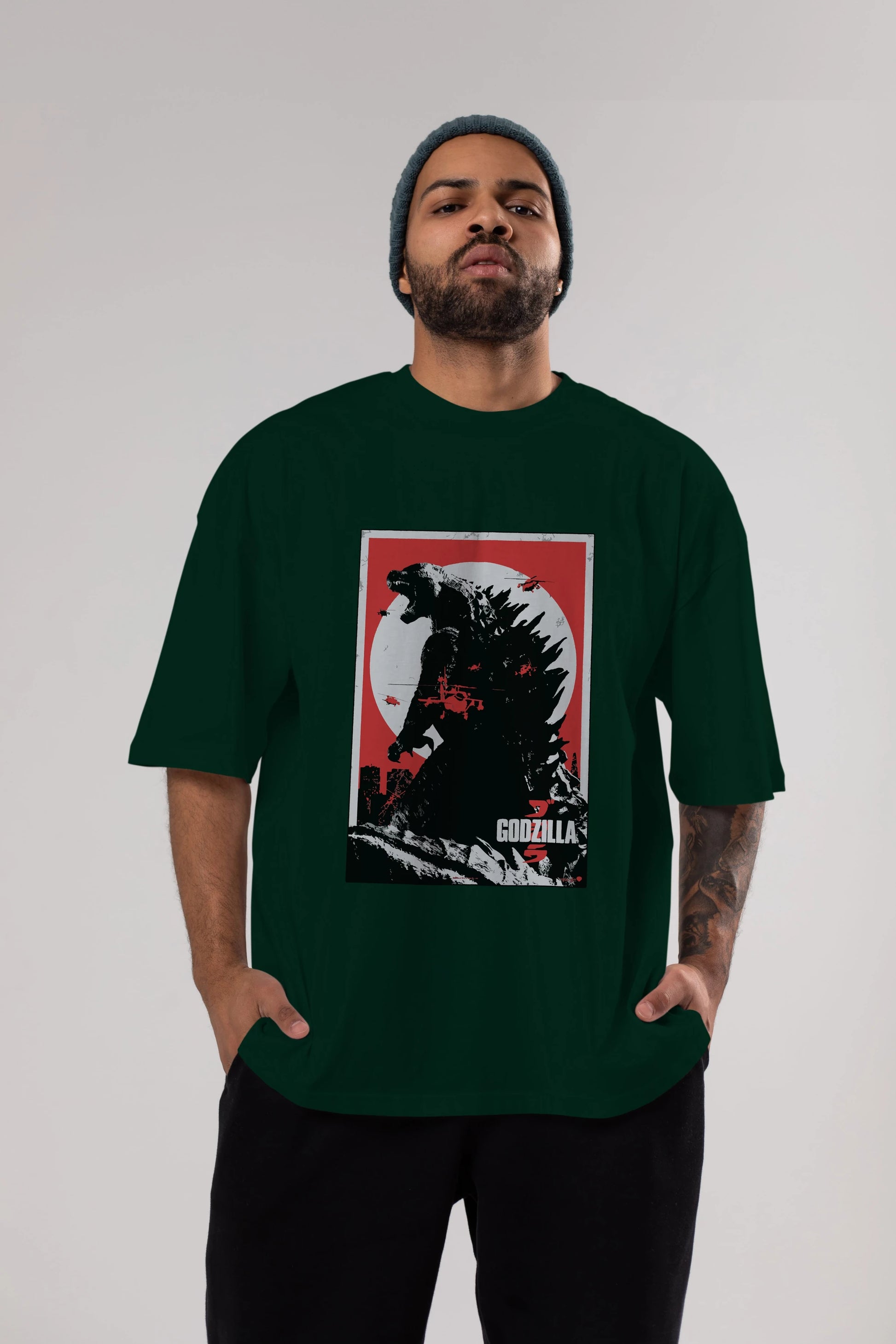 Godzilla (2) Ön Baskılı Oversize t-shirt Erkek Kadın Unisex %100 Pamuk Bisiklet Yaka tişort