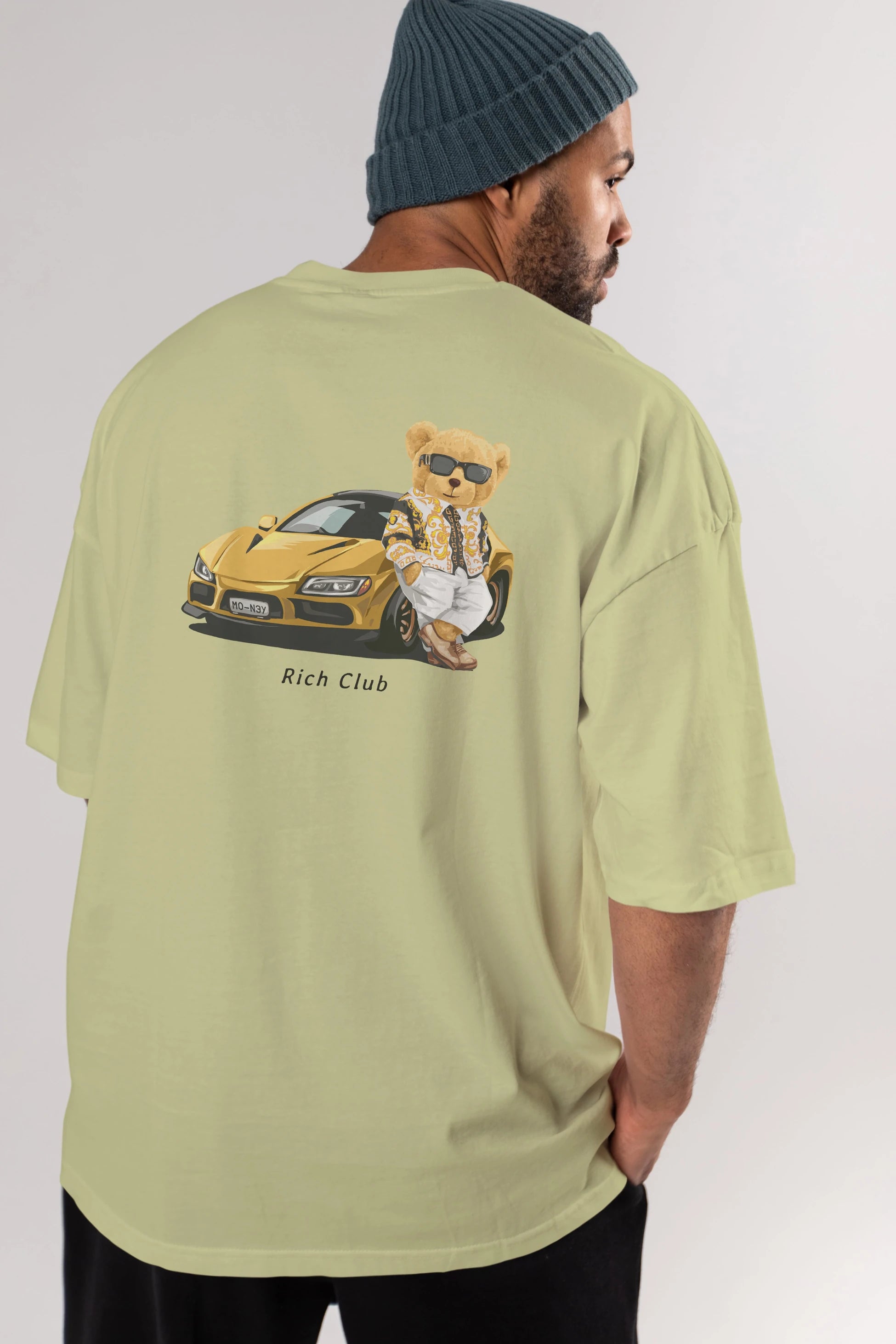 Teddy Bear Rich Club Arka Baskılı Oversize t-shirt Erkek Kadın Unisex %100 Pamuk