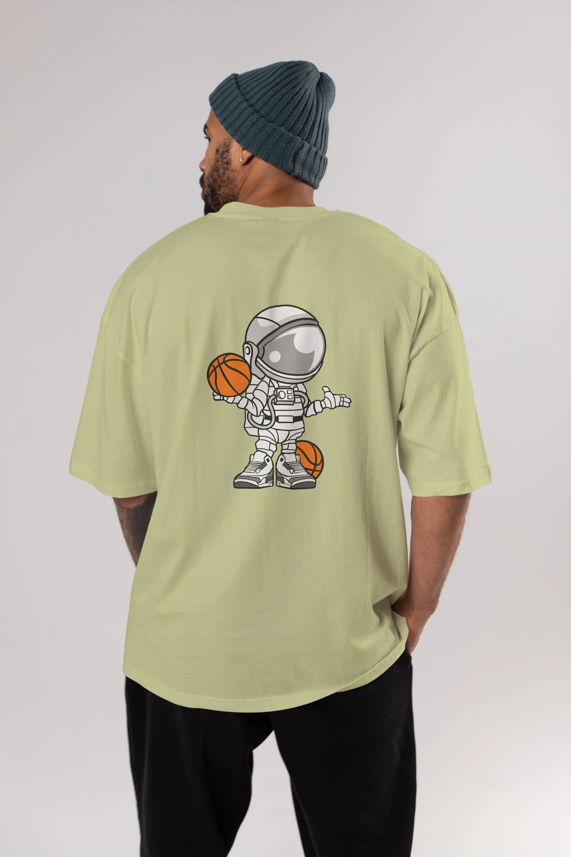 Astronaut Basketball Player Arka Baskılı Oversize t-shirt Erkek Kadın Unisex %100 Pamuk tişort