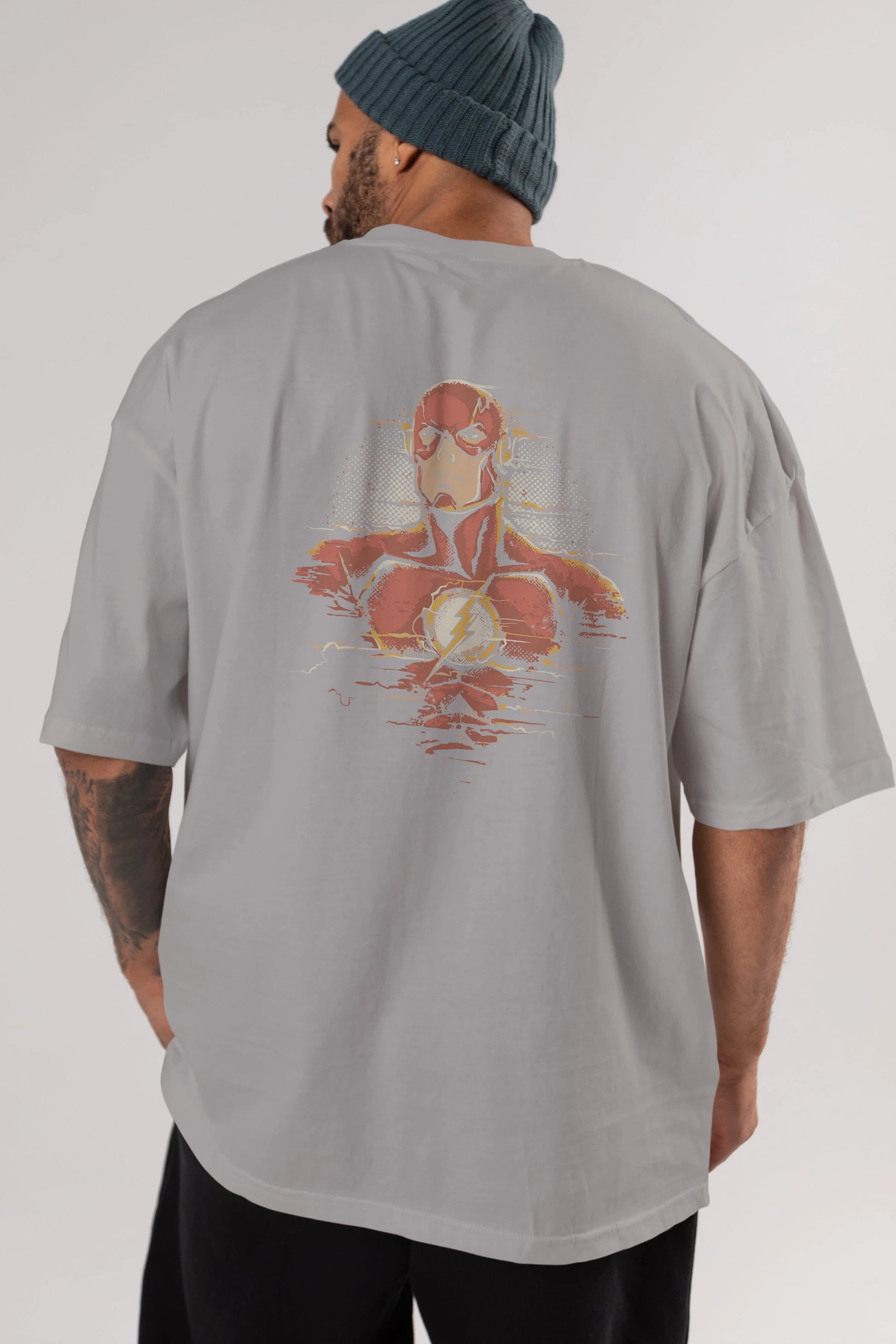 Flash Avengers Arka Baskılı Oversize t-shirt Erkek Kadın Unisex %100 Pamuk Bisiklet Yaka tişort