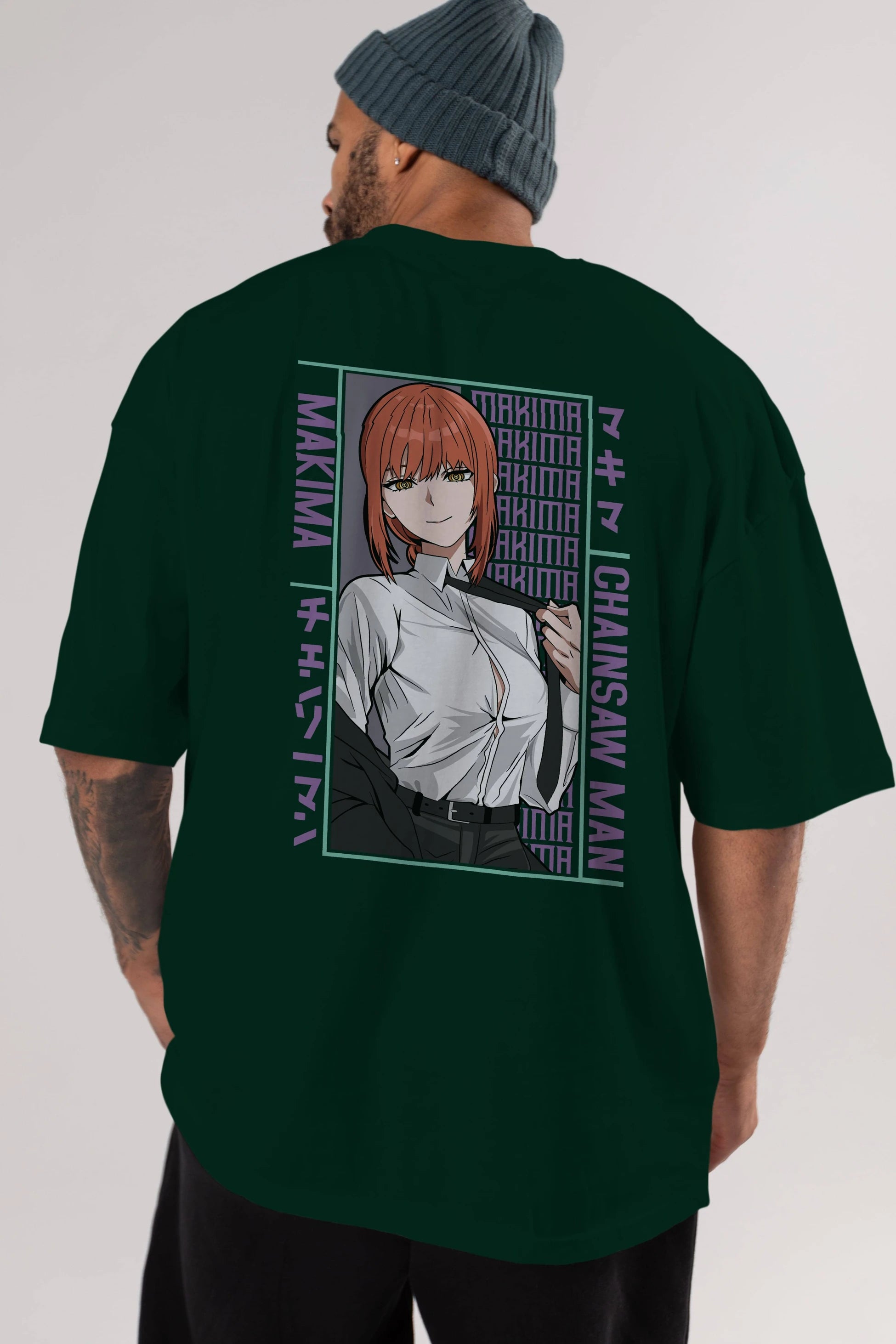 Makima Chain Saw Man Anime Arka Baskılı Oversize t-shirt Erkek Kadın Unisex