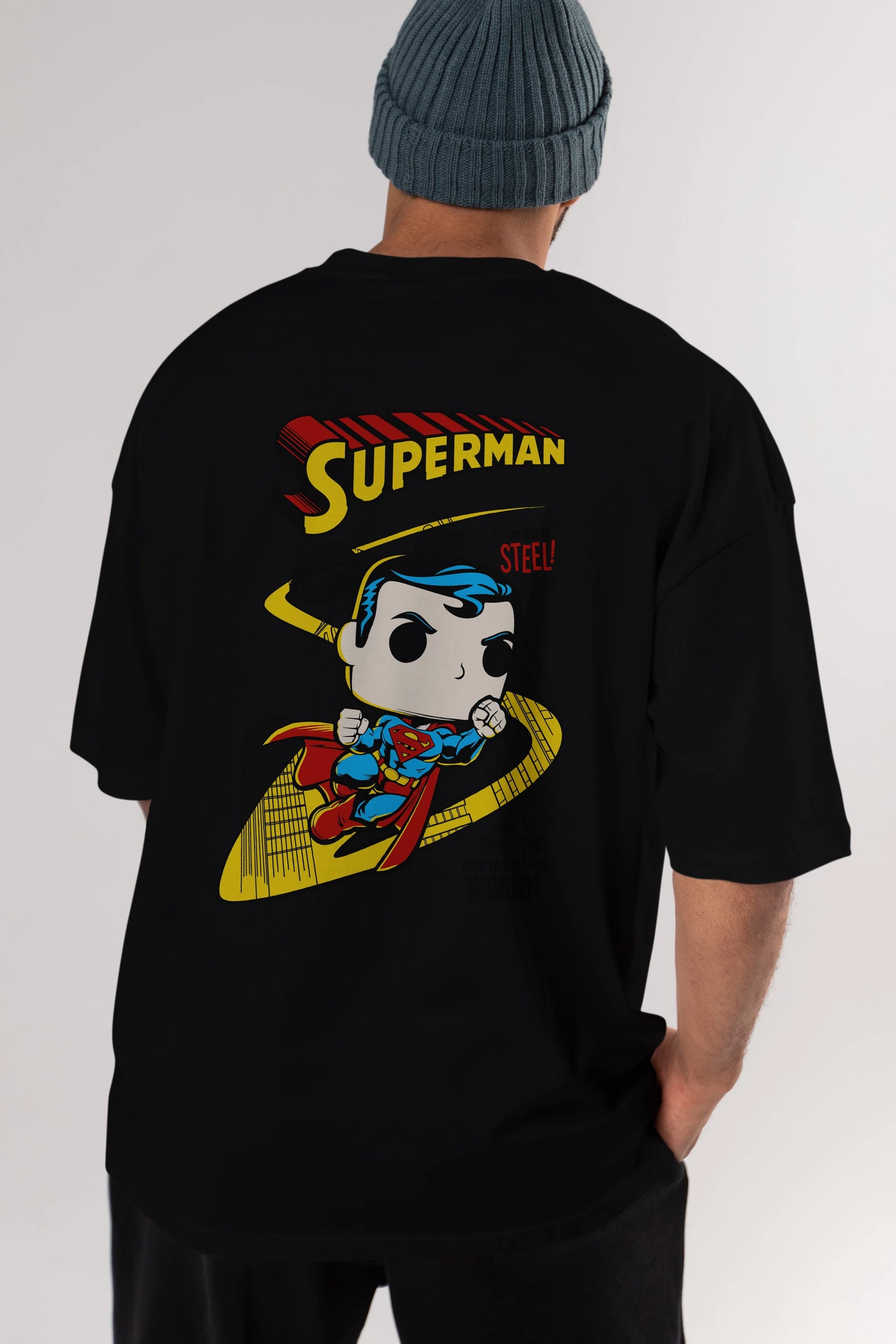 Superman (2) Arka Baskılı Oversize t-shirt Erkek Kadın Unisex %100 Pamuk Bisiklet Yaka tişort