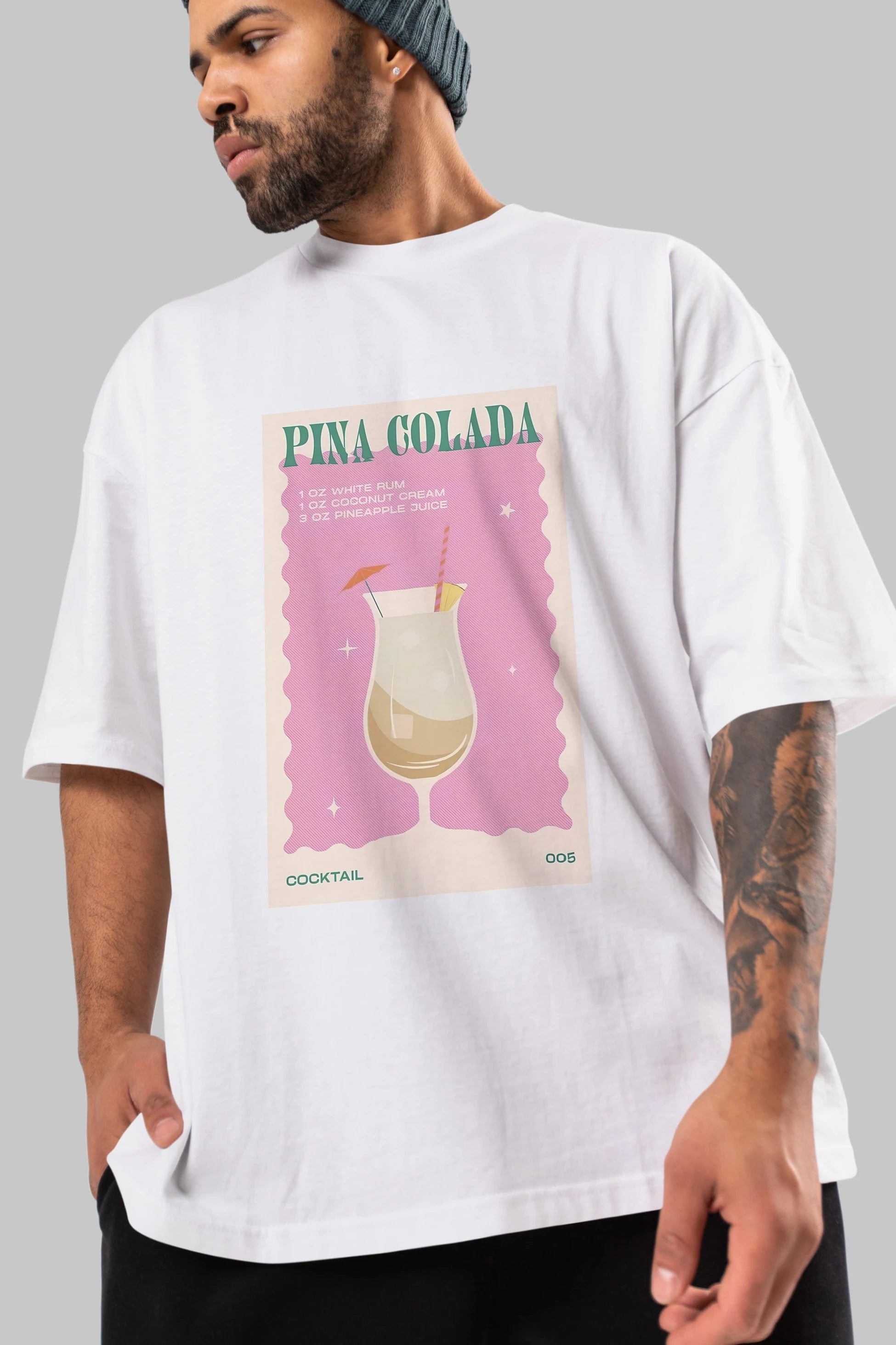 Pina Colada 3 Ön Baskılı Oversize t-shirt Erkek Kadın Unisex %100 Pamuk Bisiklet Yaka tişort