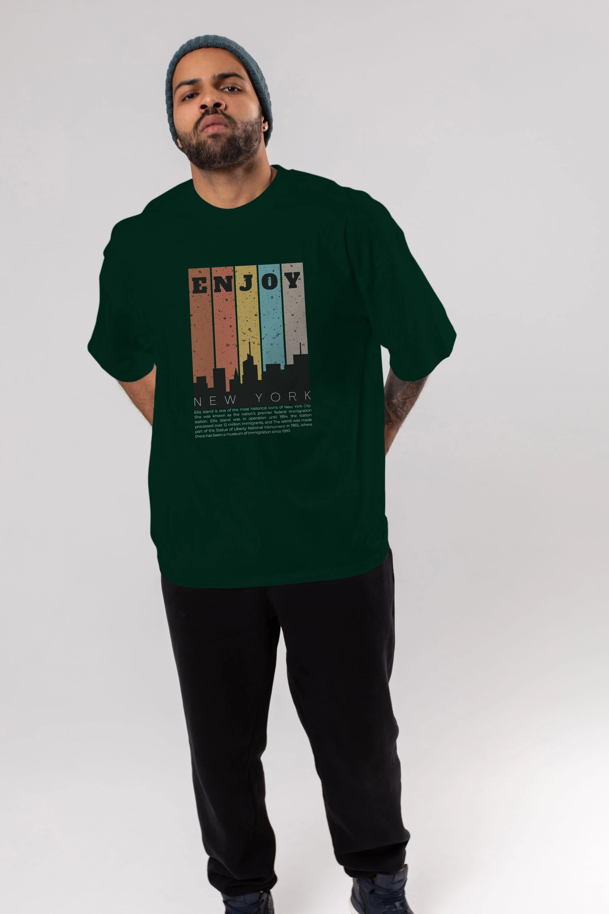 Enjoy New York Yazılı Ön Baskılı Oversize t-shirt Erkek Kadın Unisex