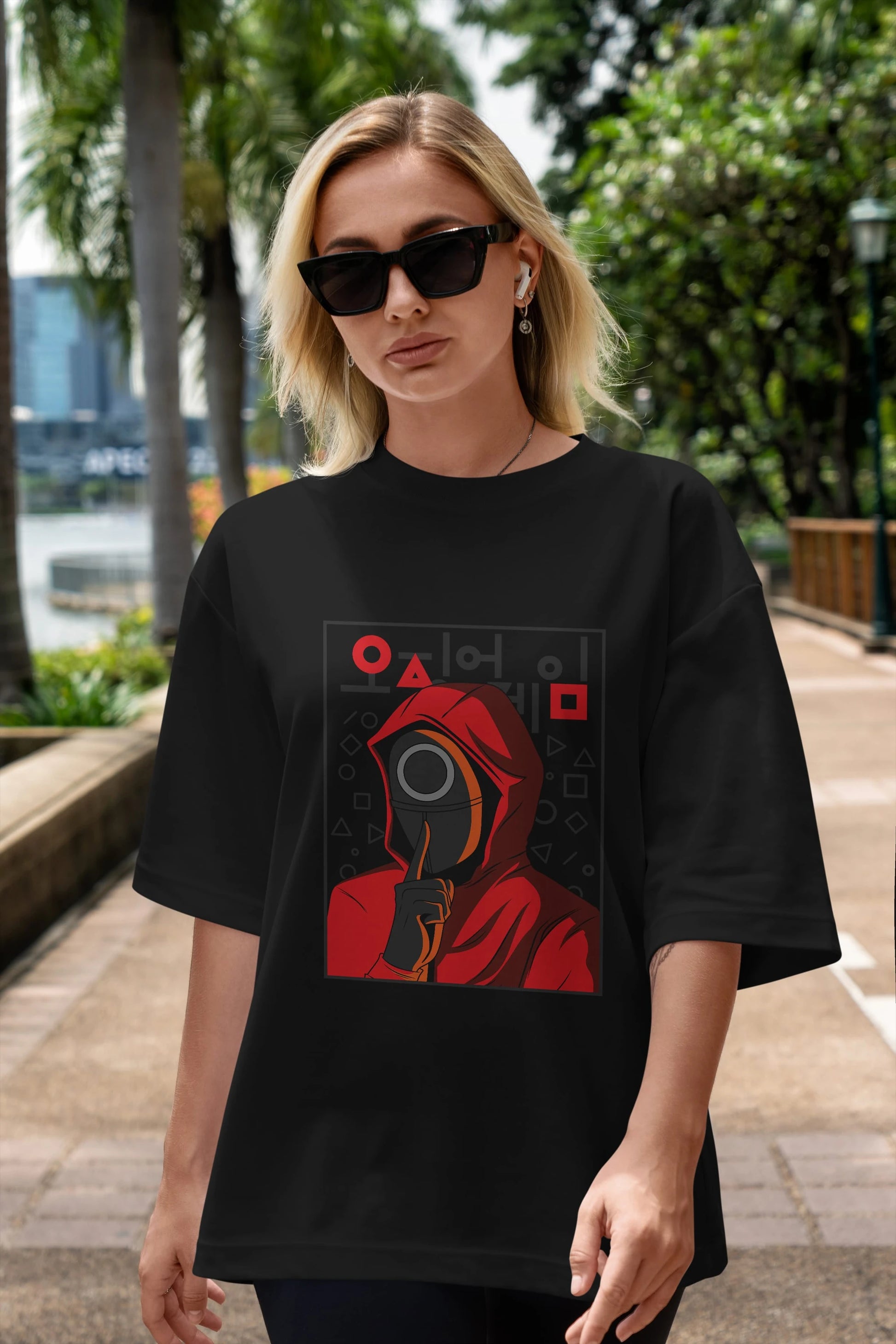 Squid Game (5) Ön Baskılı Oversize t-shirt Erkek Kadın Unisex %100 Pamuk Bisiklet Yaka tişort