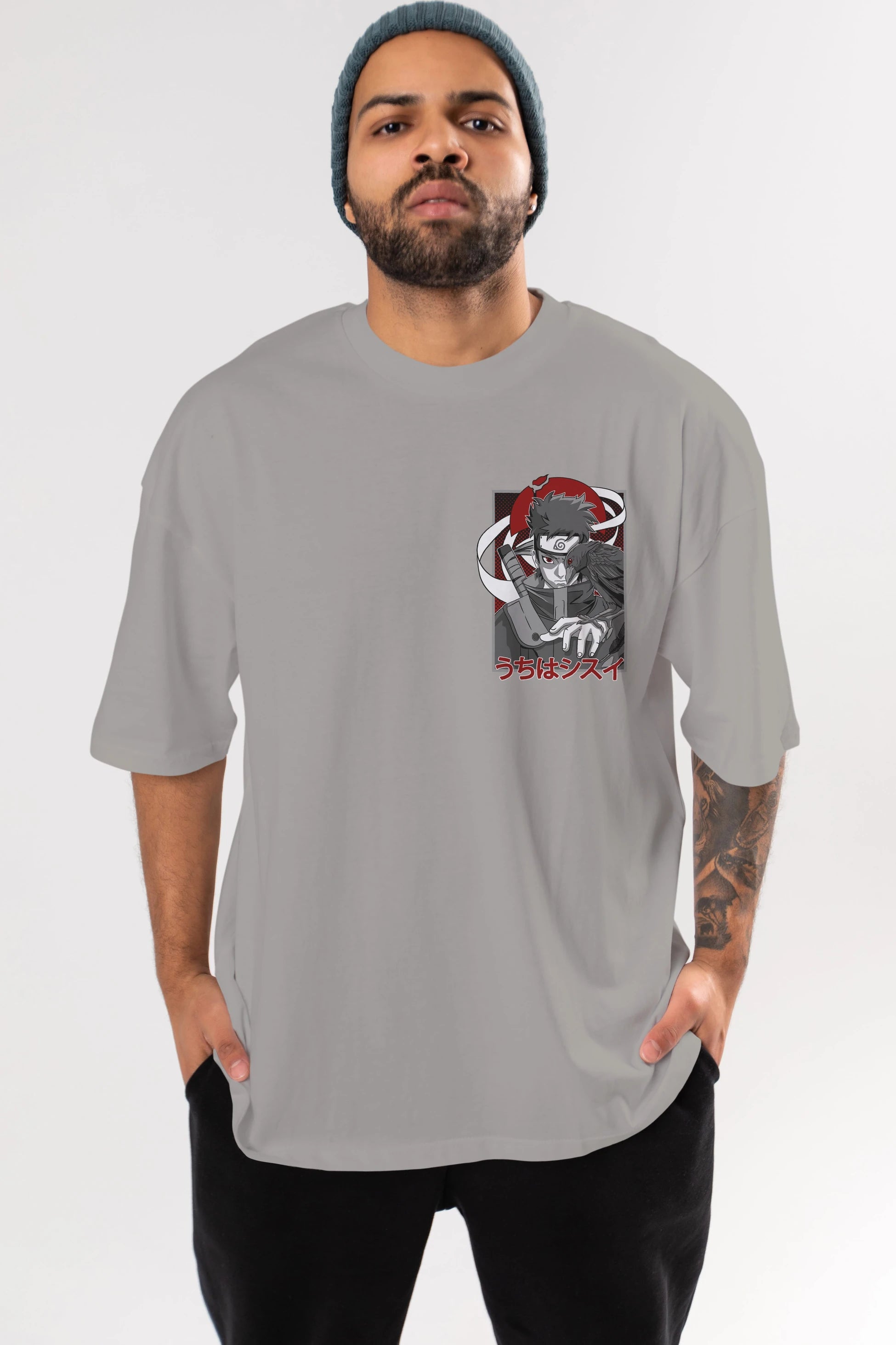 SHISUI UCHIHA NARUTO Ön Sol Baskılı Oversize t-shirt Erkek Kadın Unisex %100 Pamuk Bisiklet Yaka tişort