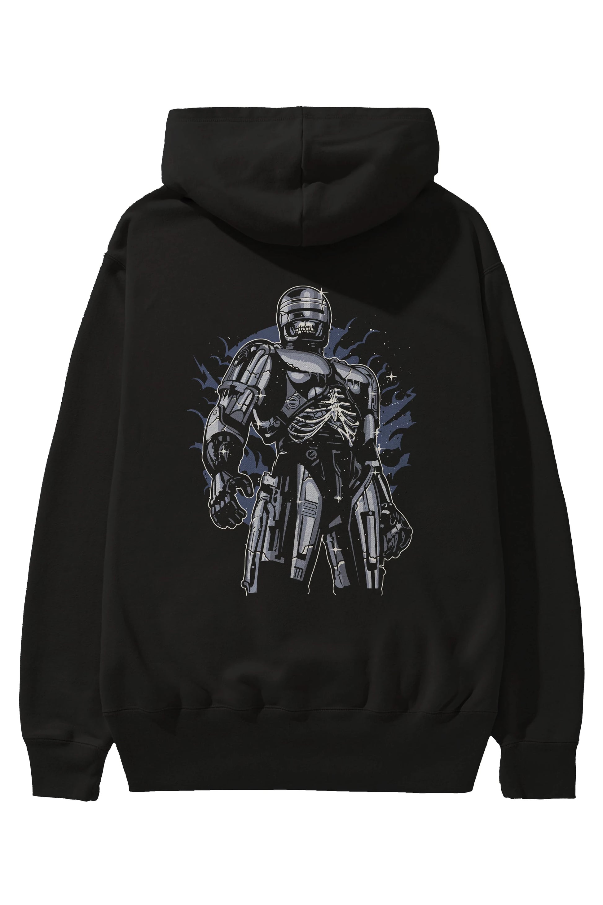 Roboskull Arka Baskılı Hoodie Oversize Kapüşonlu Sweatshirt Erkek Kadın Unisex