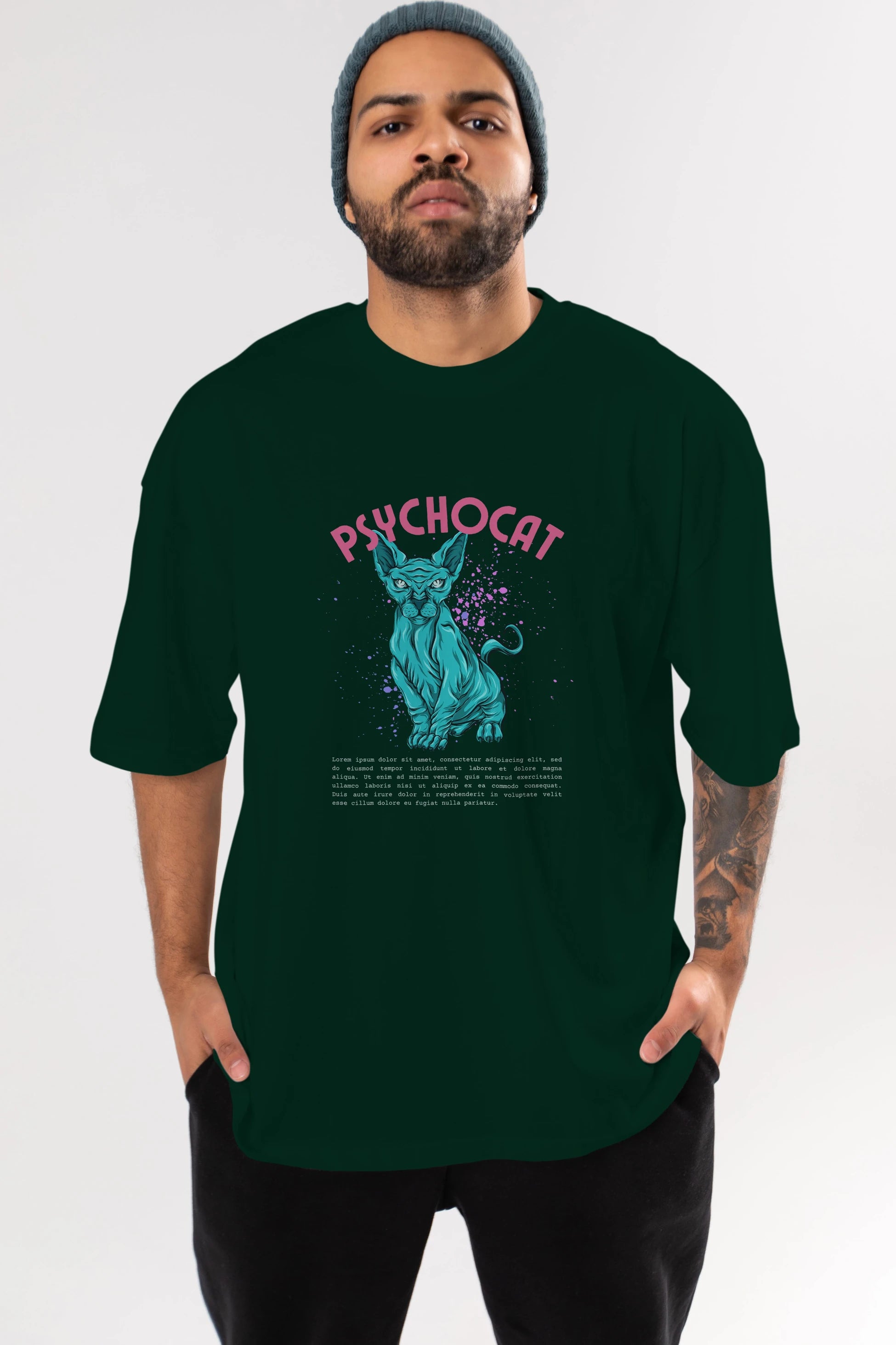 Psychocat Ön Baskılı Oversize t-shirt Erkek Kadın Unisex