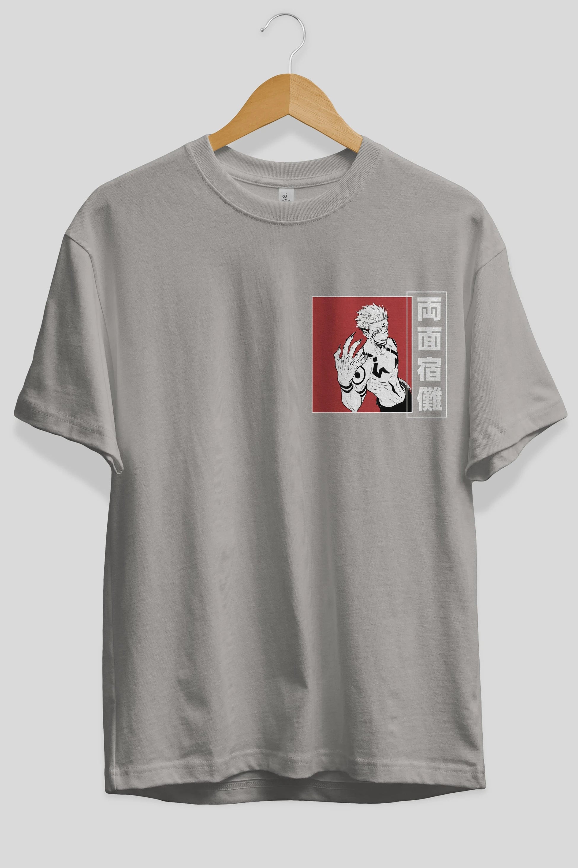 Sukuna Ryoumen 2 Ön Sol Baskılı Oversize t-shirt Erkek Kadın Unisex %100 Pamuk Bisiklet Yaka tişort
