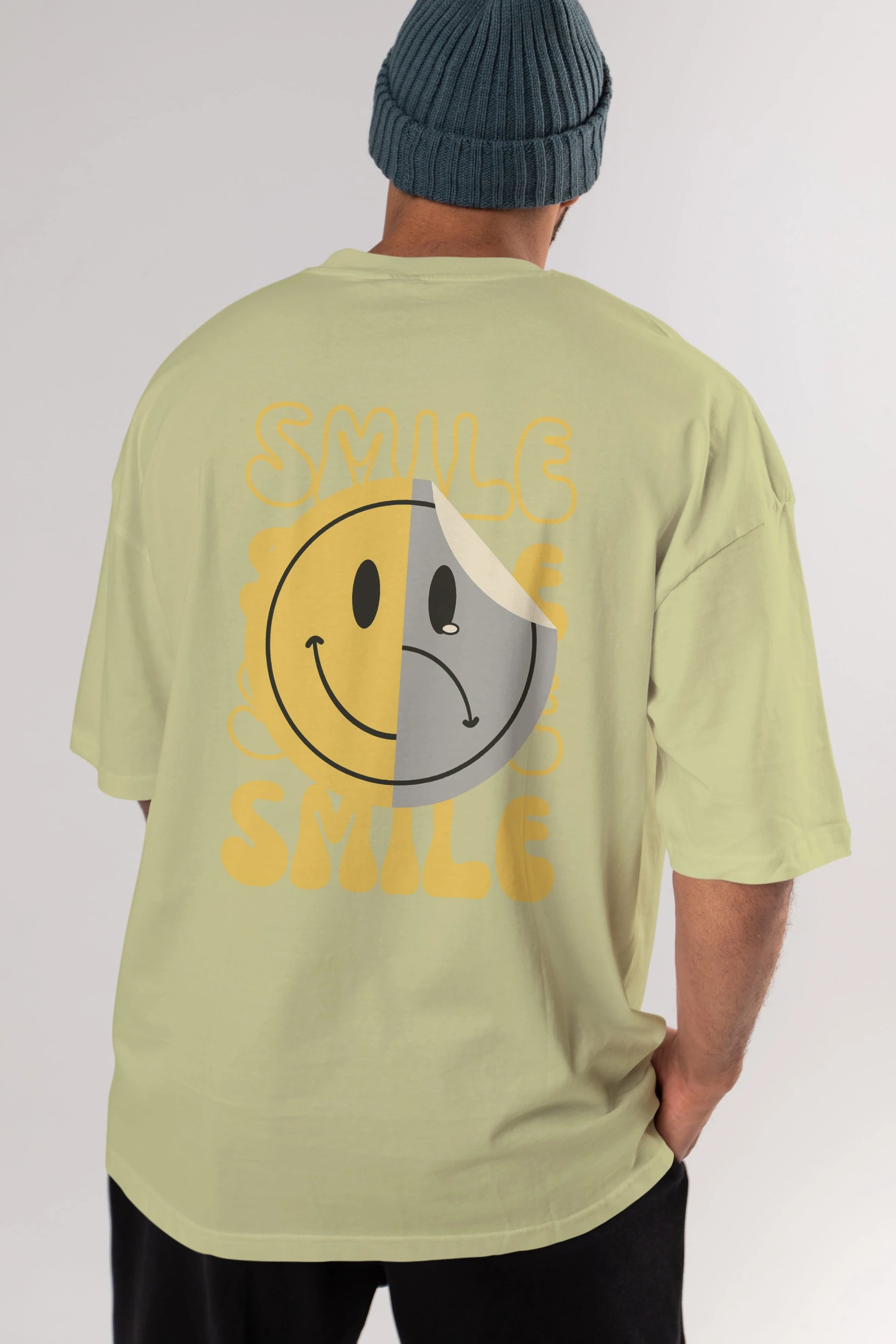 Smile Yazılı Arka Baskılı Oversize t-shirt Erkek Kadın Unisex