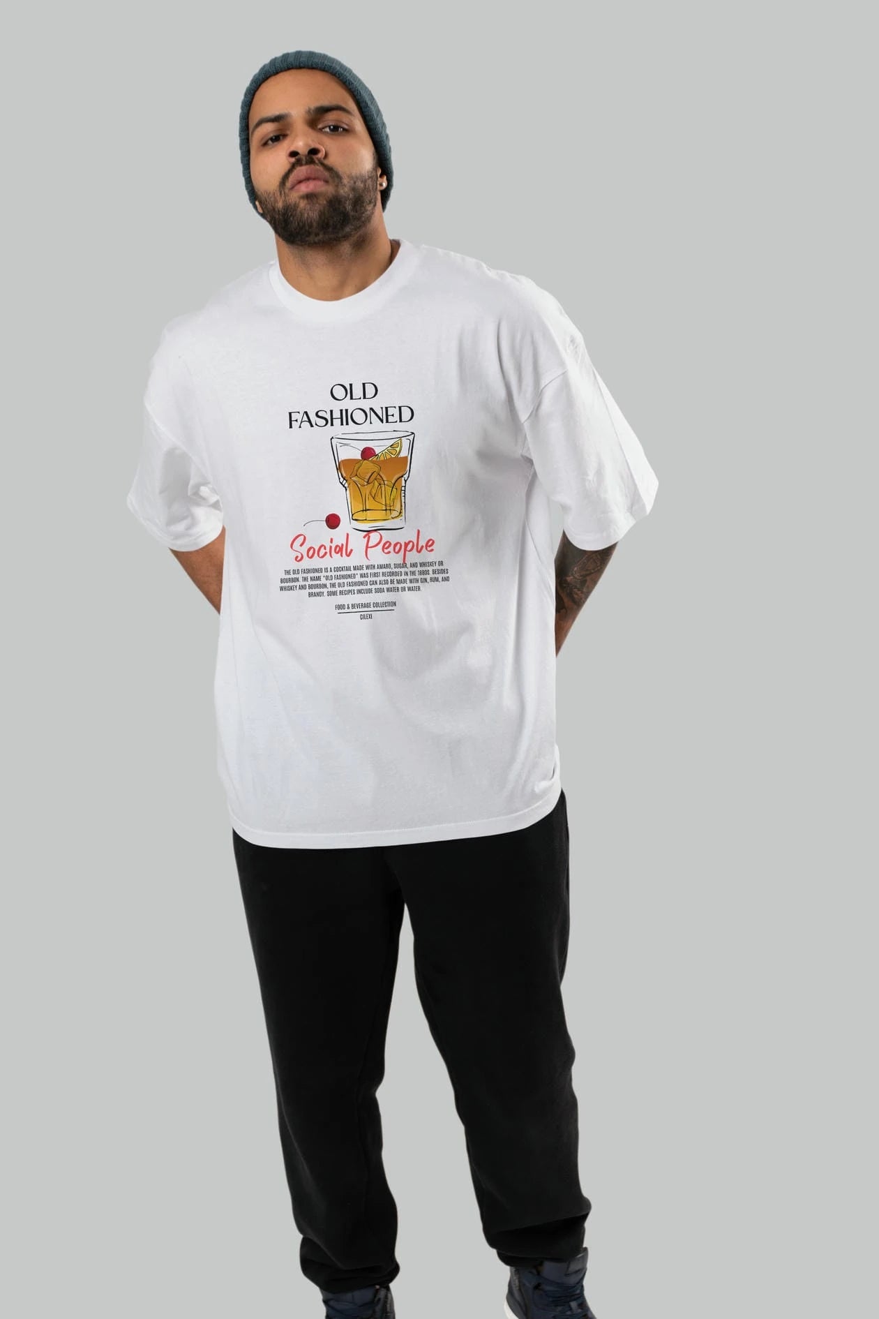 Old Fashıoned Kokteyl Serisi ön Baskılı Oversize t-shirt Erkek Kadın %100 Pamuk Bisiklet Yaka tişort