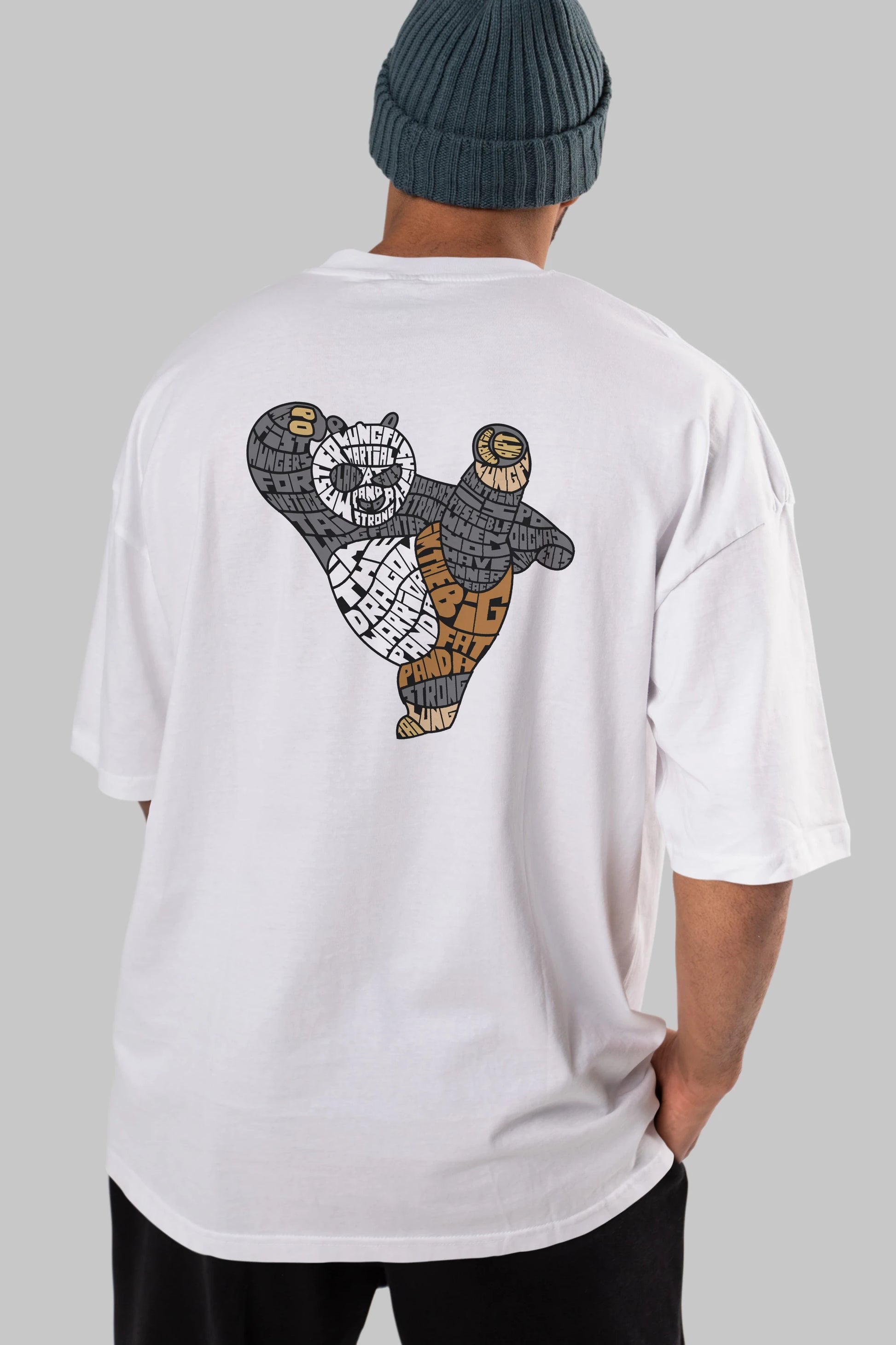 Warrior Panda Arka Baskılı Oversize t-shirt %100 pamuk Erkek Kadın Unisex