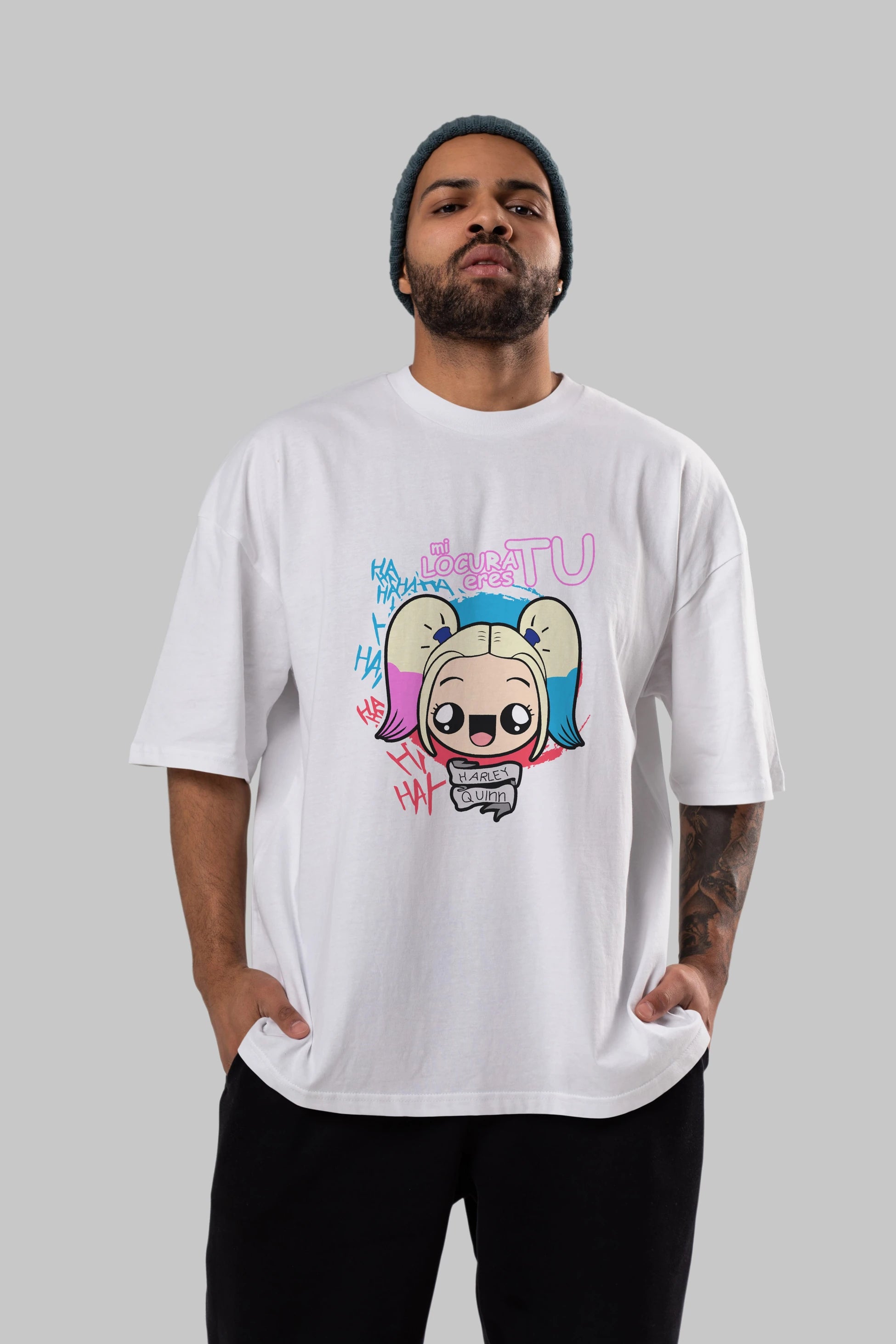 Harley Quinn Ön Baskılı Oversize t-shirt Erkek Kadın Unisex %100 Pamuk Bisiklet Yaka tişort