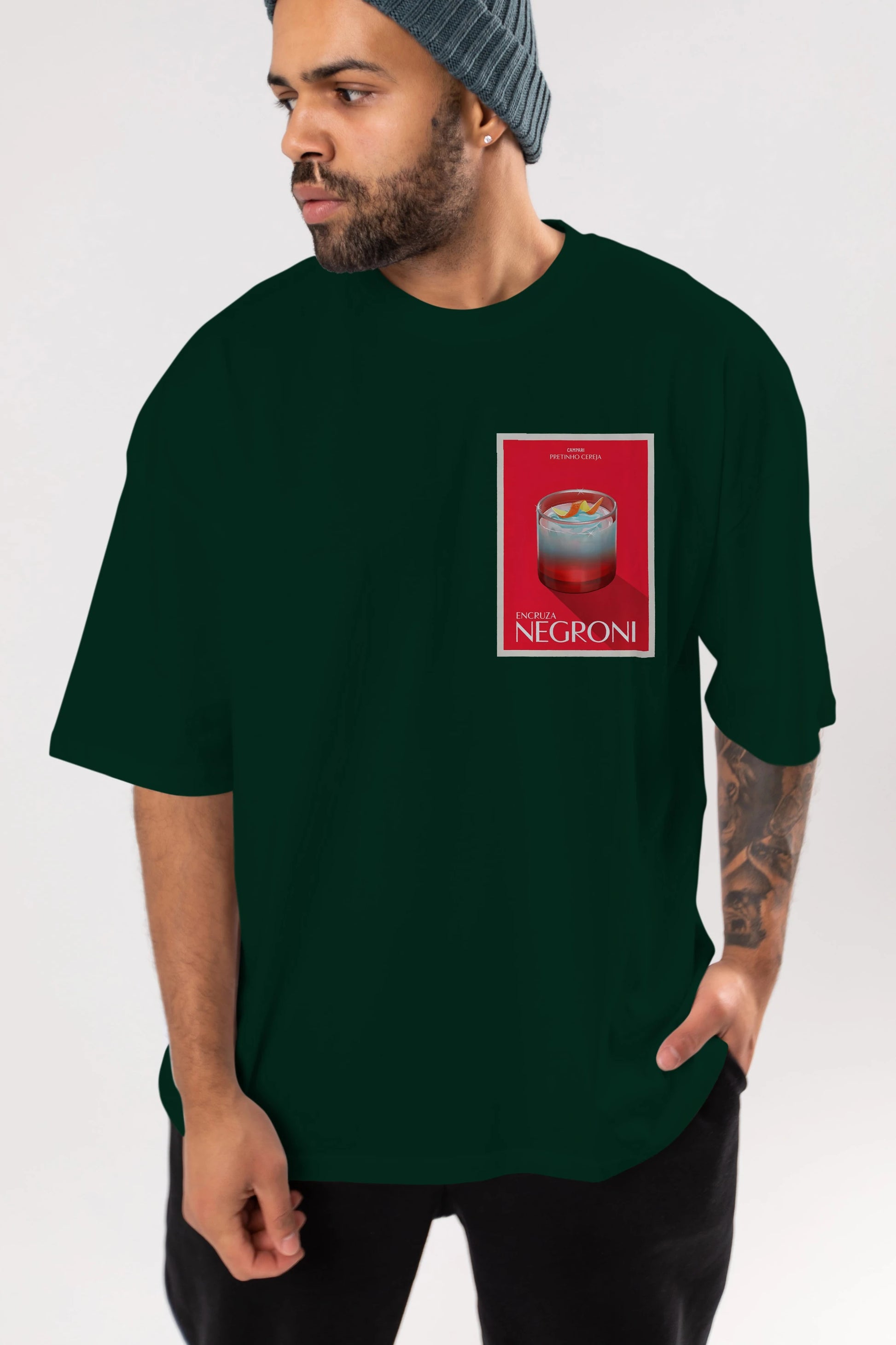 Encruza Negroni Ön Sol Baskılı Oversize t-shirt Erkek Kadın Unisex %100 Pamuk Bisiklet Yaka tişort