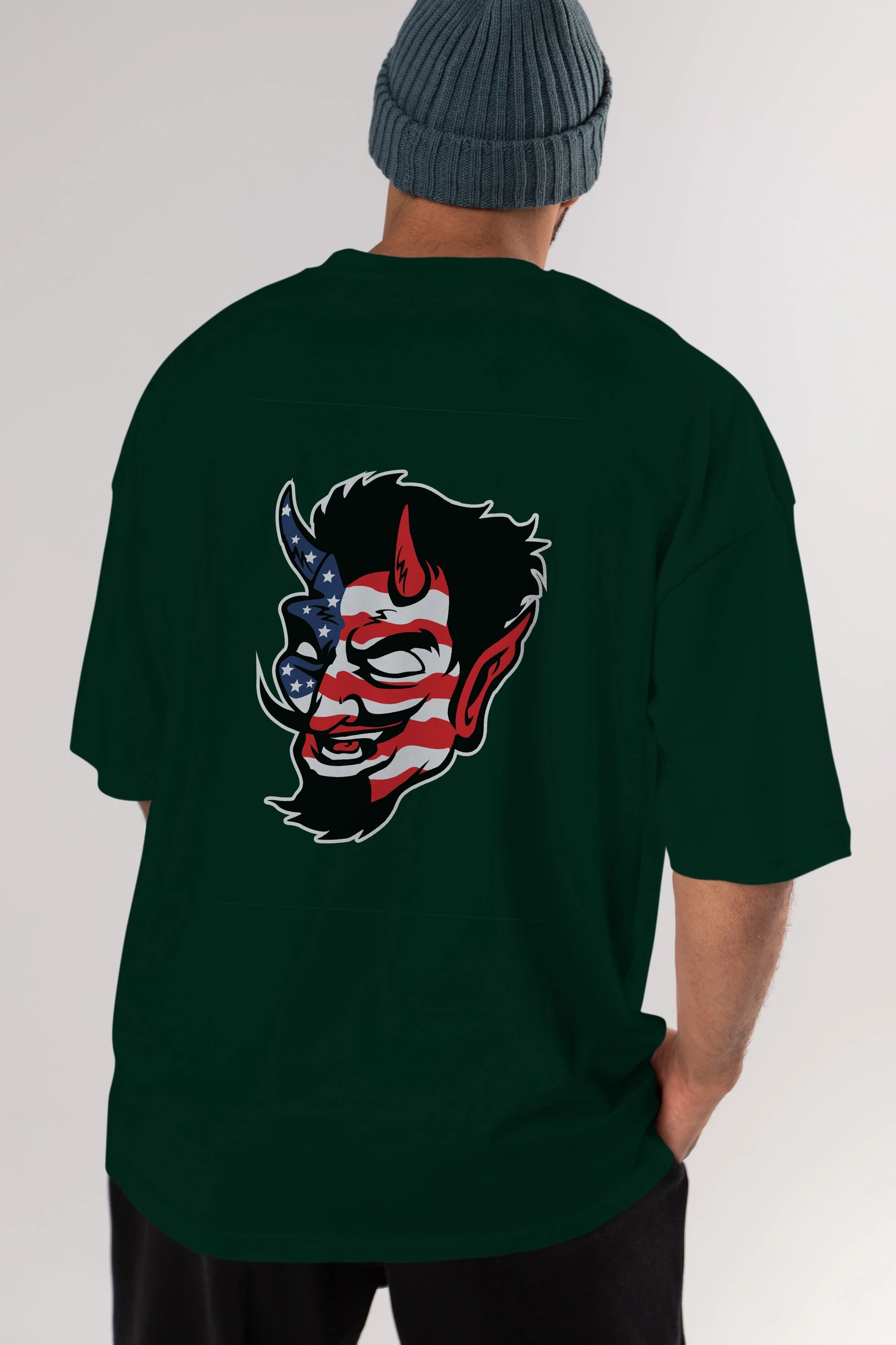 American Devil Arka Baskılı Oversize t-shirt Erkek Kadın Unisex %100 Pamuk tişort