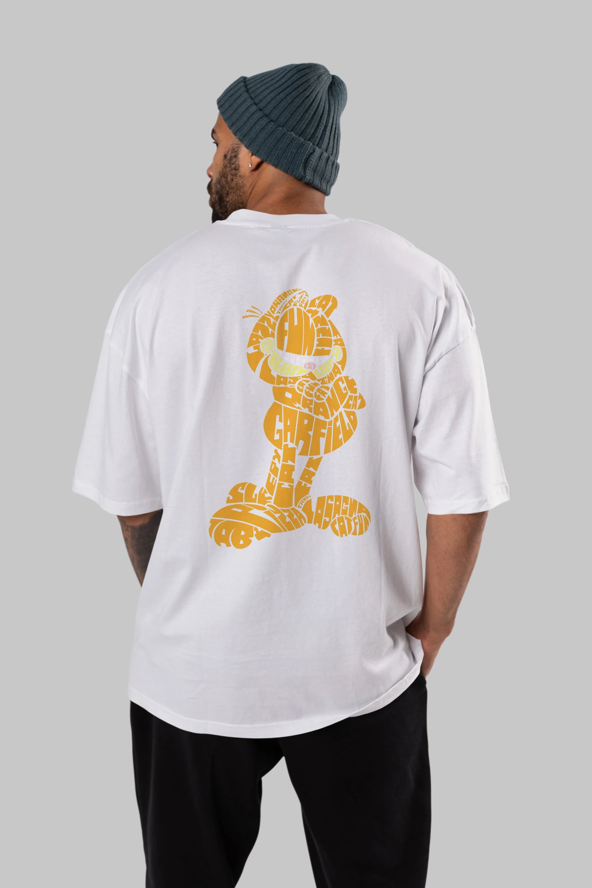 Garfield Arka Baskılı Oversize t-shirt %100 pamuk Erkek Kadın Unisex