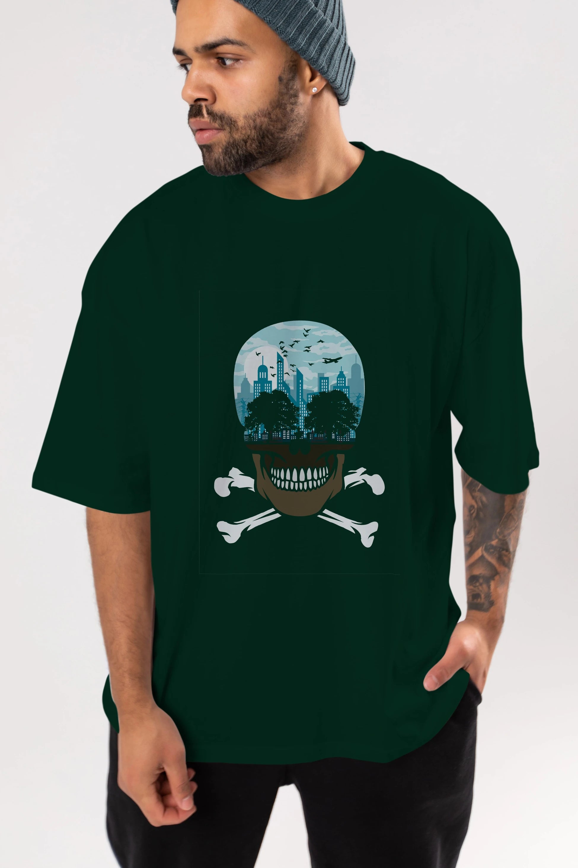 Death City Ön Baskılı Oversize t-shirt %100 pamuk Erkek Kadın Unisex