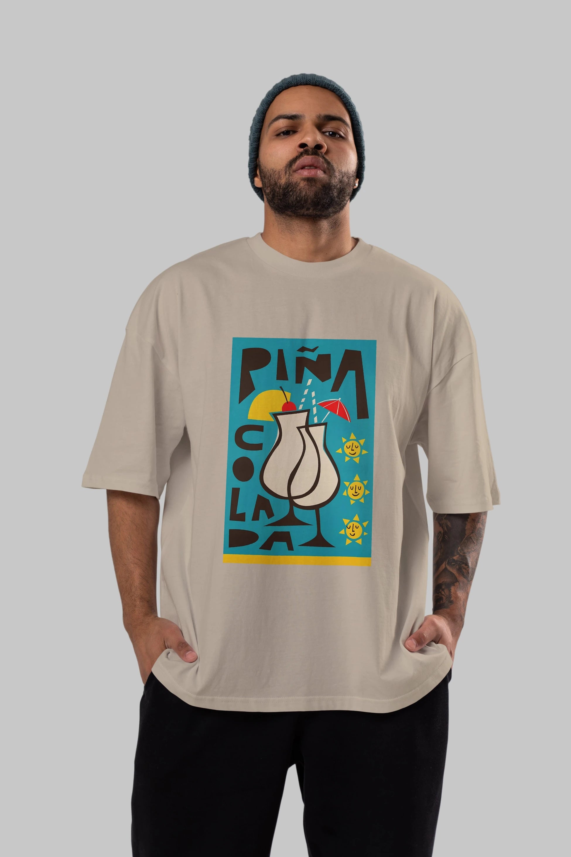 Pina Colada 4 Ön Baskılı Oversize t-shirt Erkek Kadın Unisex %100 Pamuk Bisiklet Yaka tişort