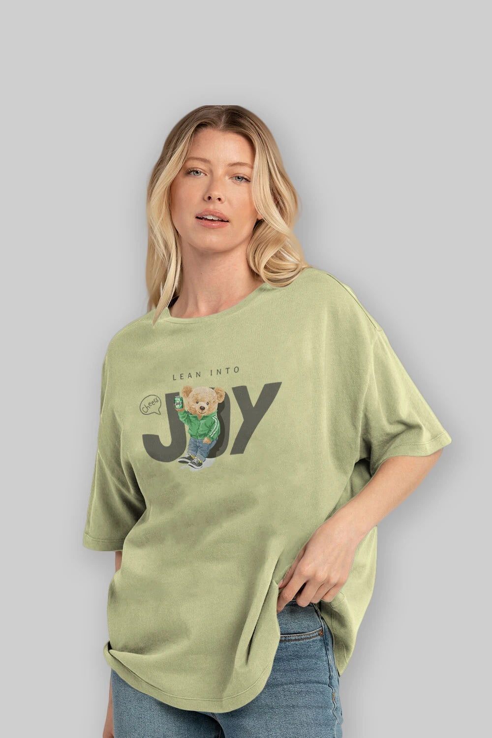 Teddy Bear Joy Ön Baskılı Oversize t-shirt Erkek Kadın Unisex %100 Pamuk