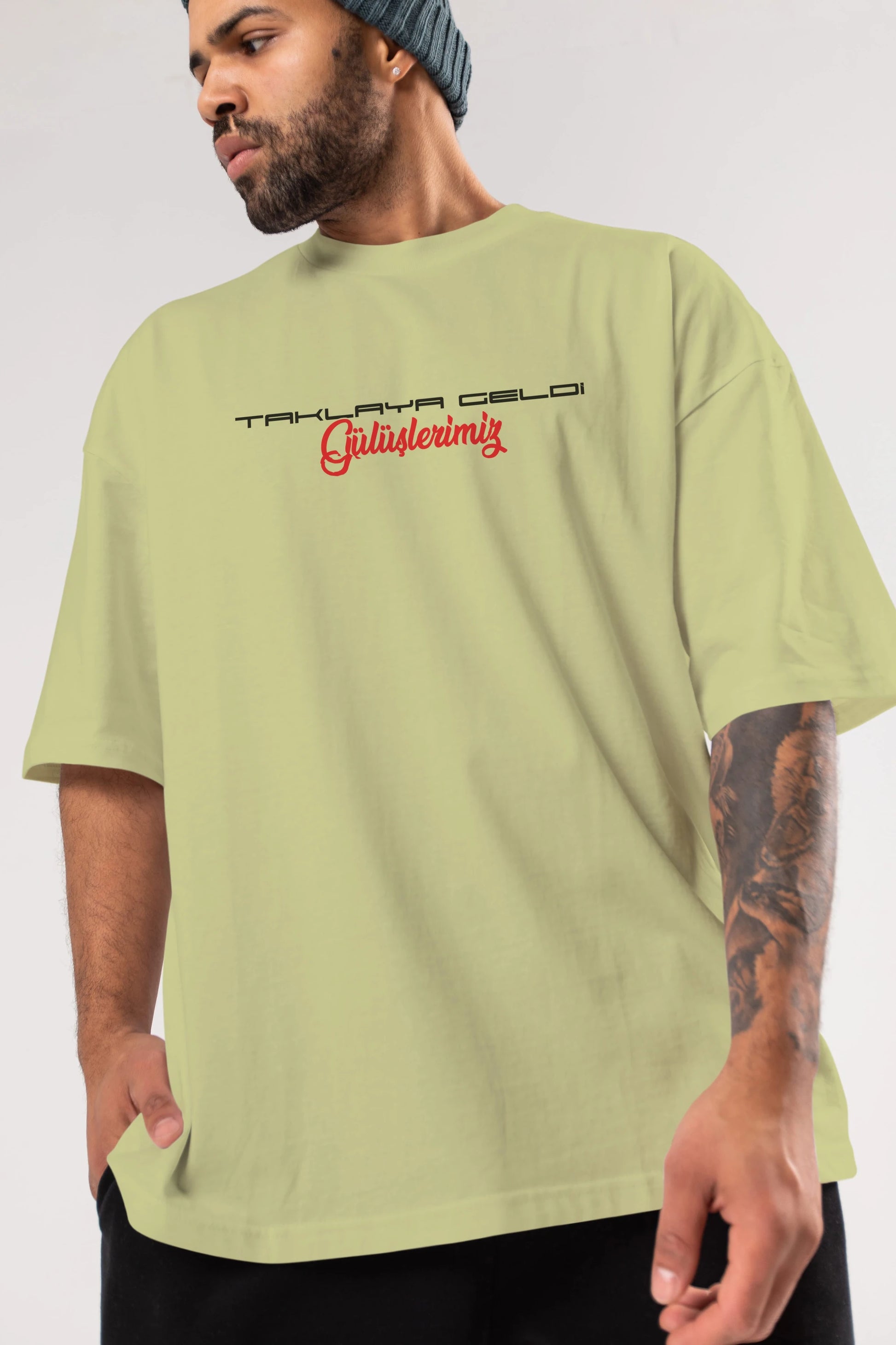 Taklaya Geldi Gülüşlerimiz Ön Baskılı Oversize t-shirt %100 pamuk Erkek Kadın Unisex