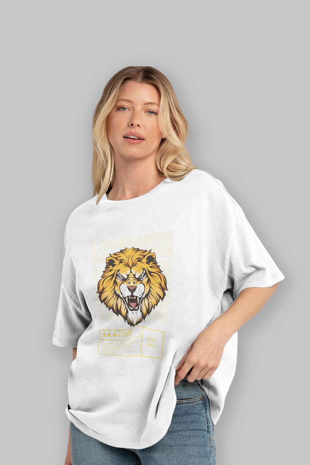 Aggressive Lion Ön Baskılı Oversize t-shirt Erkek Kadın Unisex