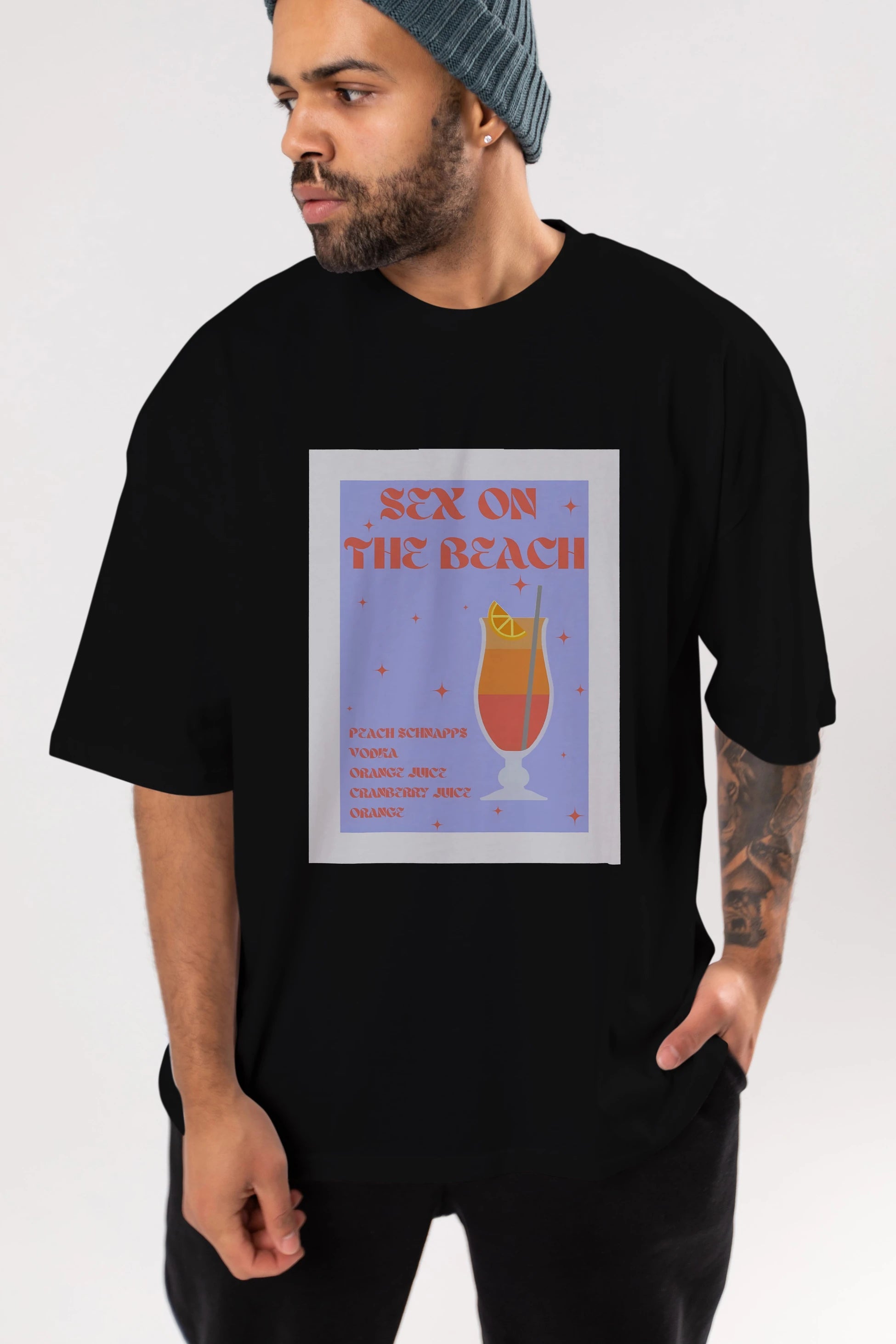 Sex On The Beach Ön Baskılı Oversize t-shirt Erkek Kadın Unisex %100 Pamuk Bisiklet Yaka tişort
