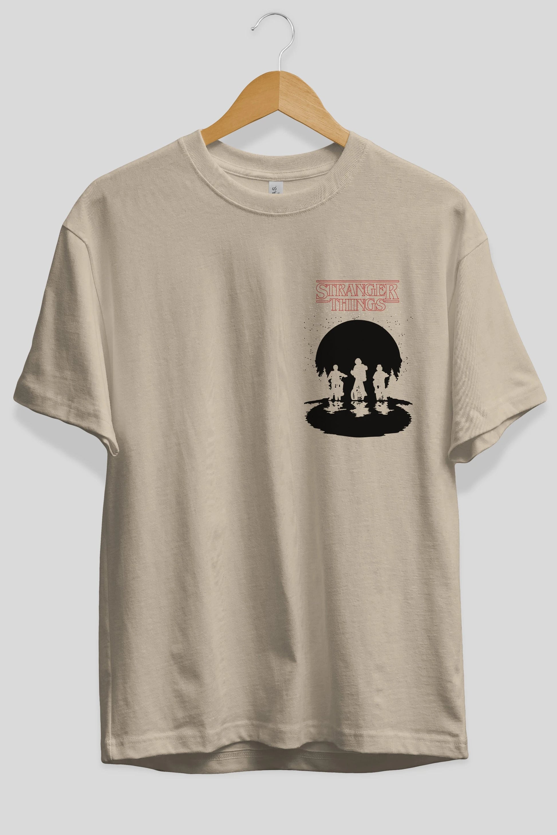 Stranger Things Ön Sol Baskılı Oversize t-shirt Erkek Kadın Unisex %100 Pamuk Bisiklet Yaka tişort
