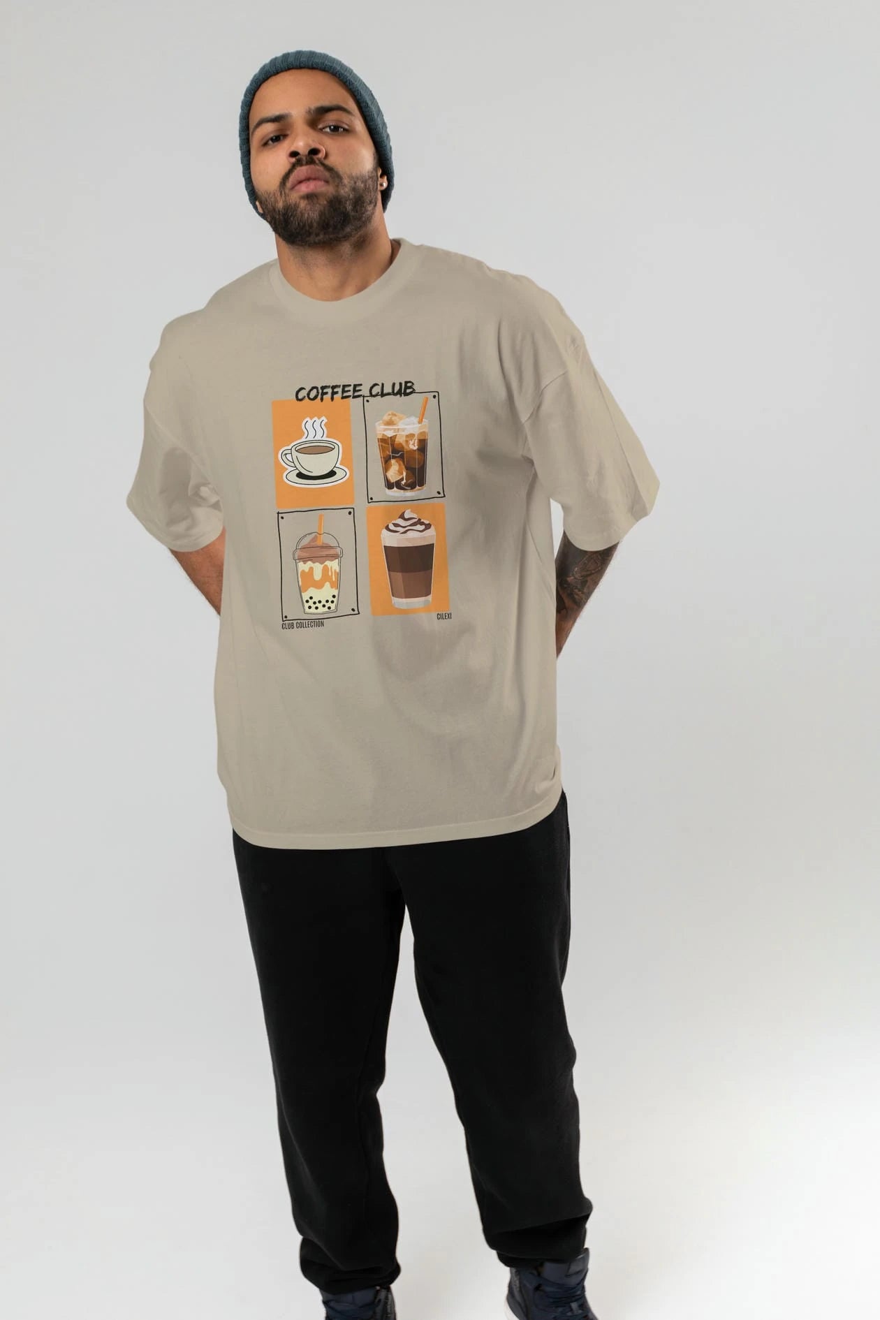 Coffee Club ön Baskılı Oversize t-shirt Erkek Kadın %100 Pamuk Bisiklet Yaka tişort