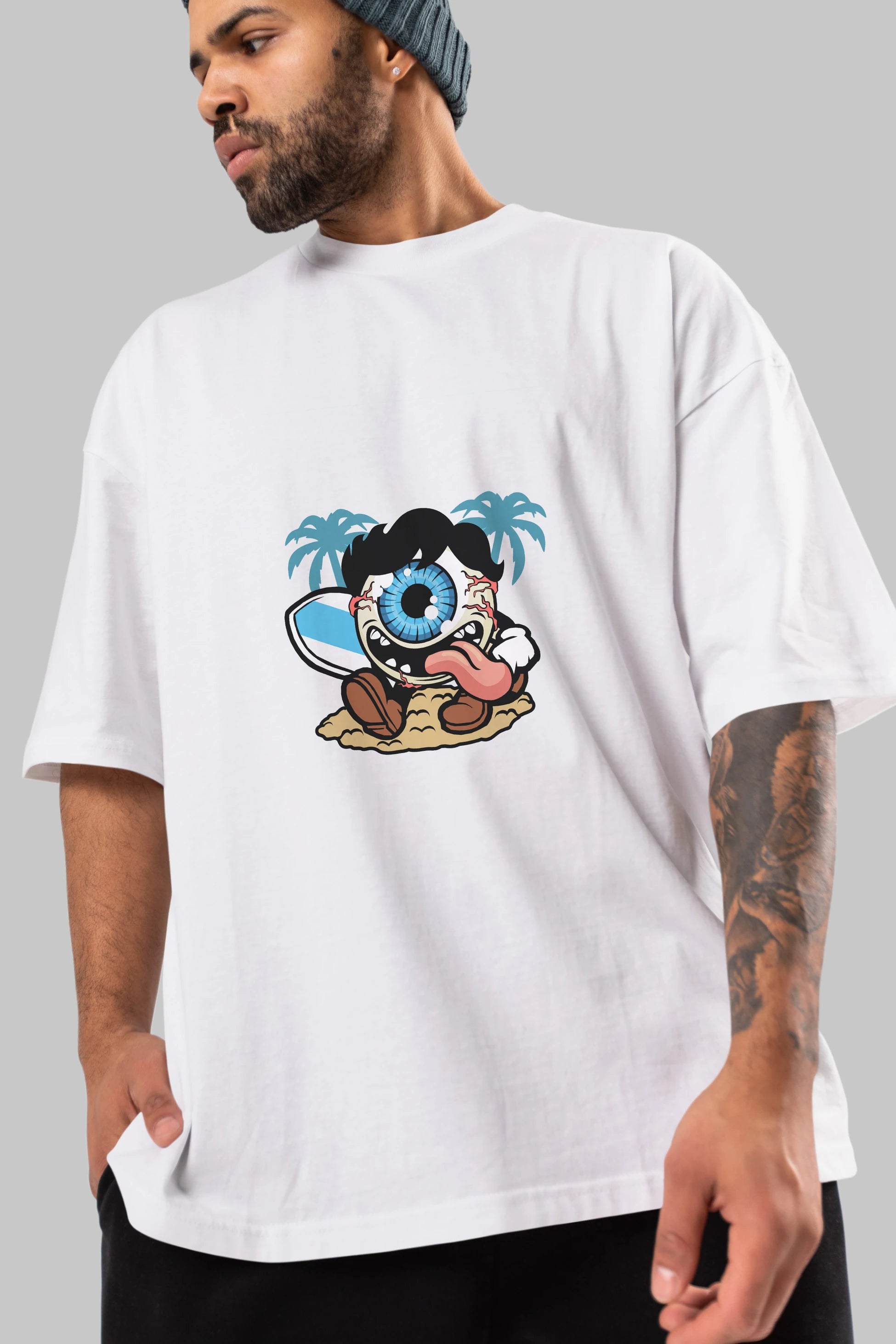 Eye Ball Surfer Ön Baskılı Oversize t-shirt Erkek Kadın Unisex %100 Pamuk tişort