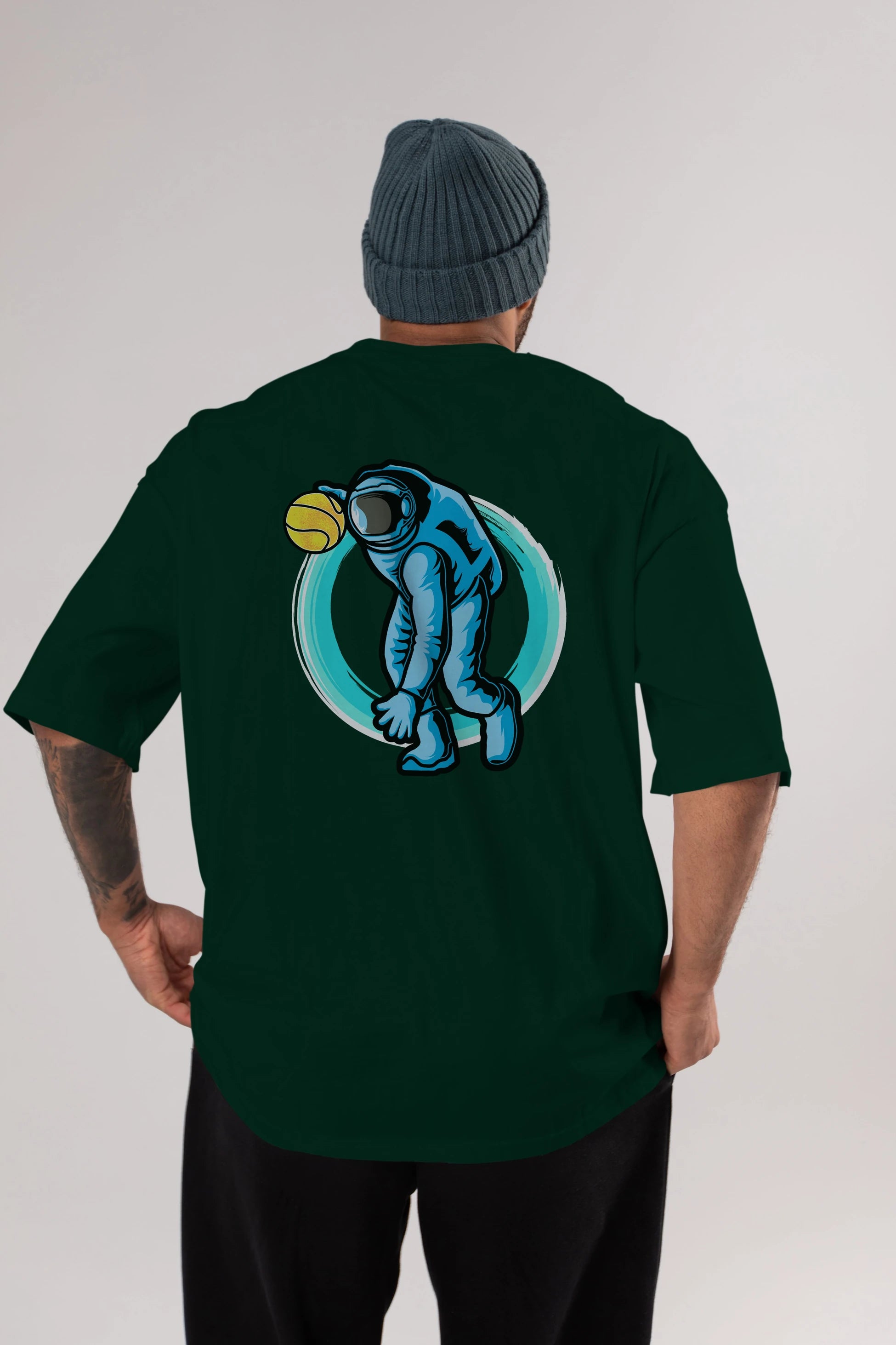 Astronaut Dribble Arka Baskılı Oversize t-shirt Erkek Kadın Unisex