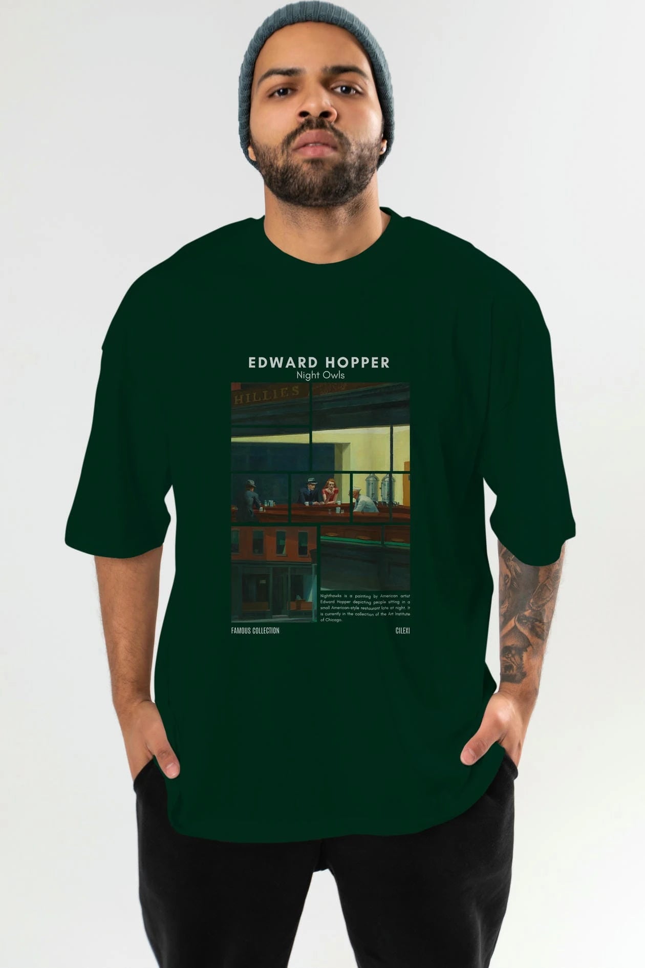 Edward Hopper Night Owls ön Baskılı Oversize t-shirt Erkek Kadın Bisiklet Yaka Pamuk tişort